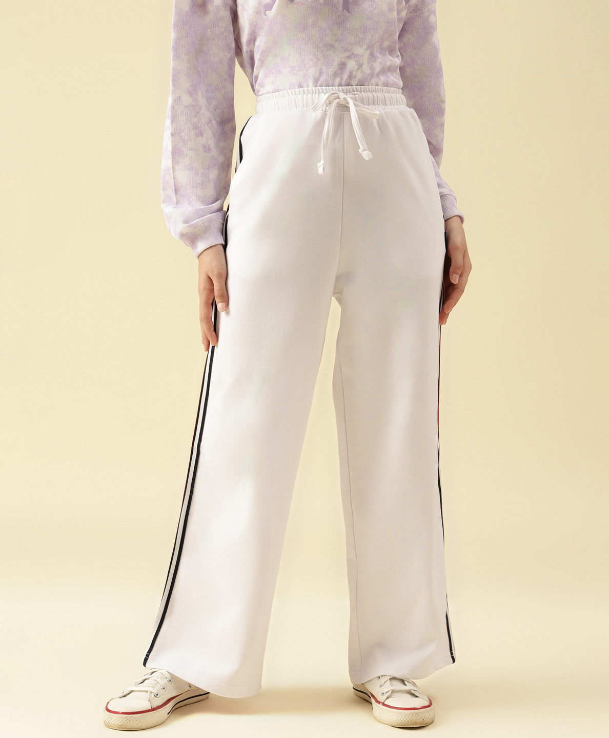 Lil Tomatoes Cotton Looper Knit Side Taped Light Winter Track Pants - White-picture-25