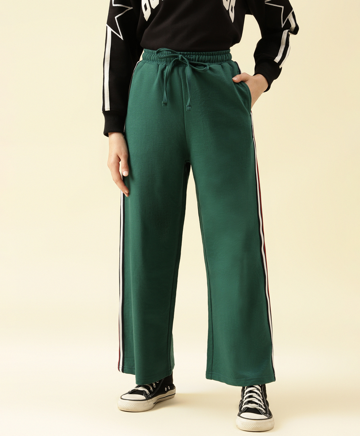 Lil Tomatoes Cotton Looper Knit Side Taped Light Winter Track Pants - Bottle Green-picture-22