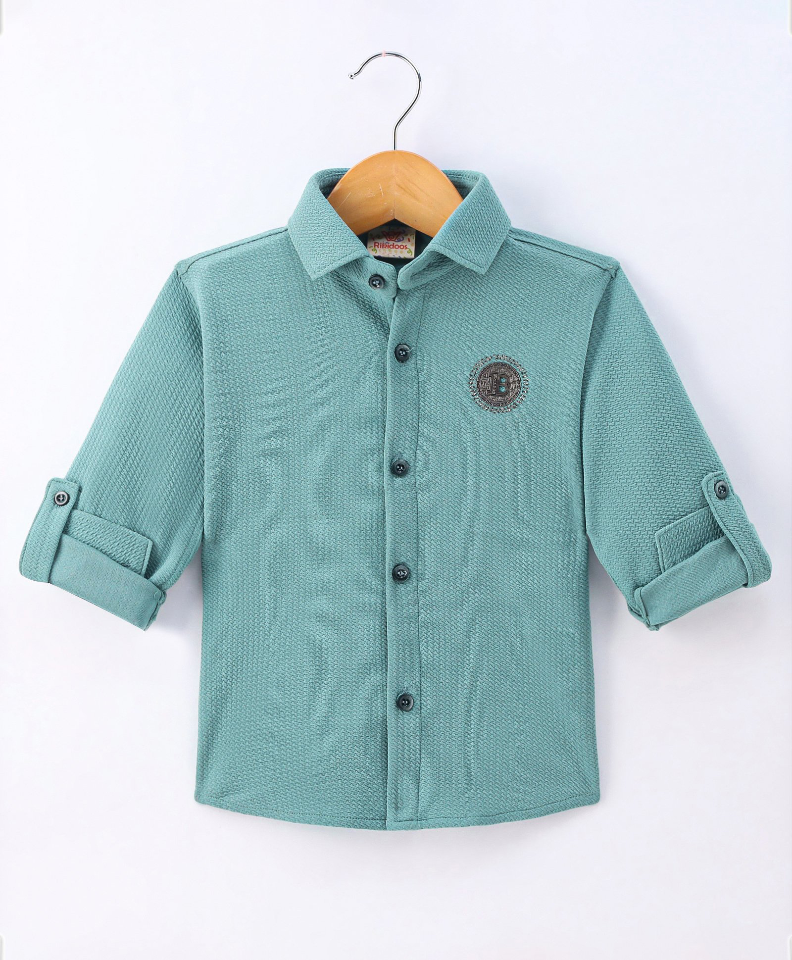 Rikidoos Full Sleeves Badge Detailed Stone Embellished Shirt - Green-image-29