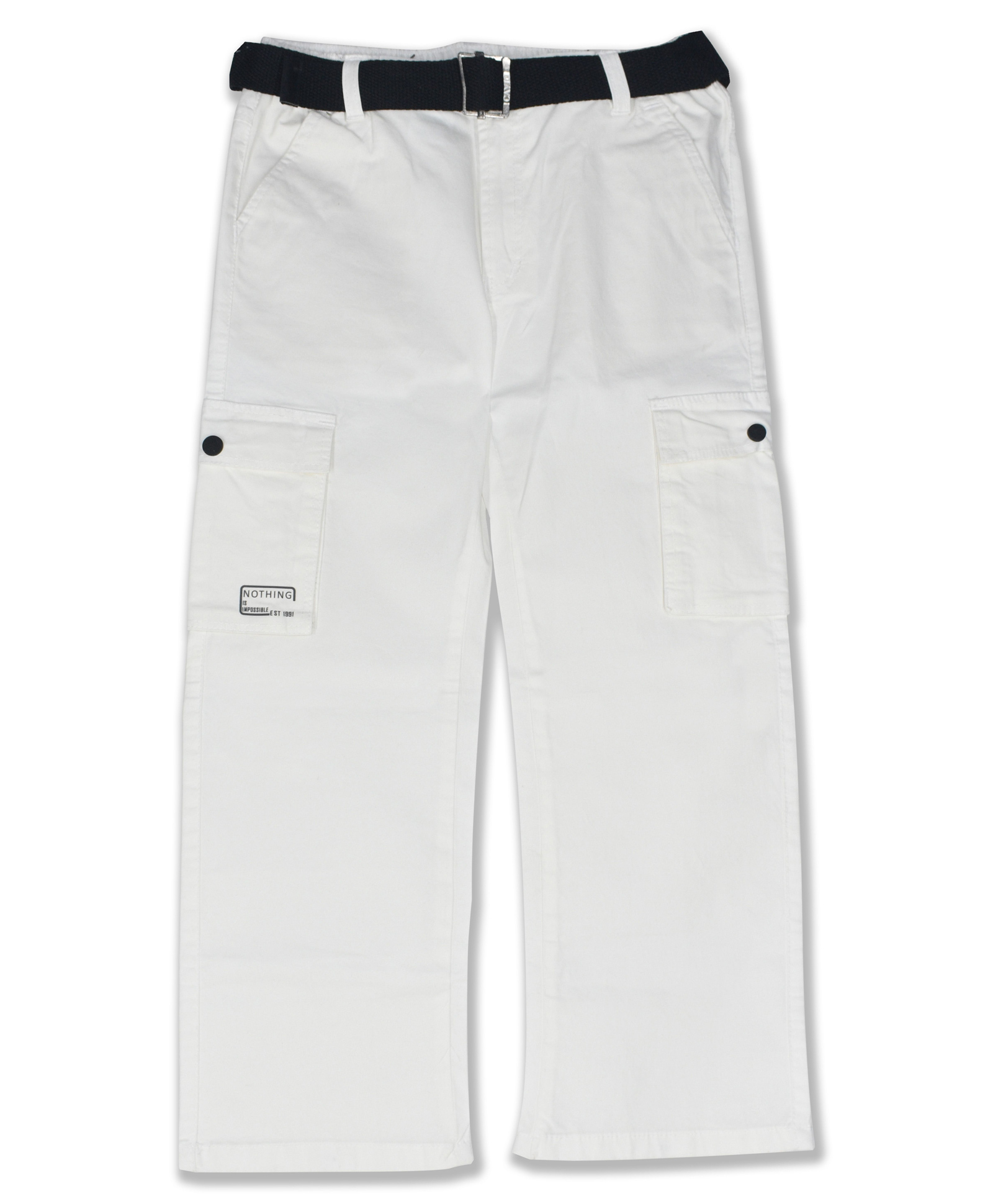 CAVIO Cotton Woven Solid Cargo Pants With Belt - White-picture-14