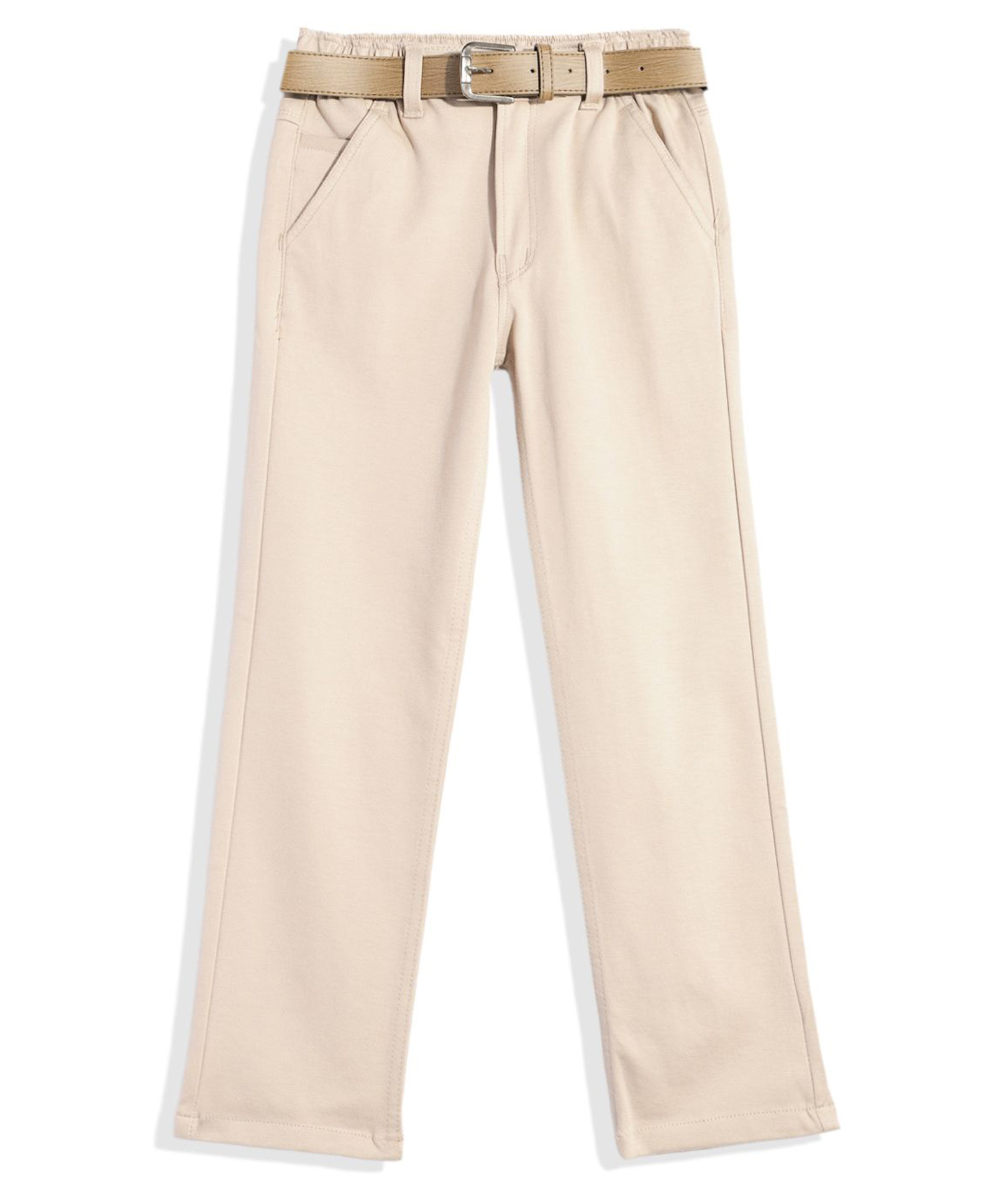 CAVIO Cotton Lycra Woven Solid Pants With Belt - Cream-picture-11