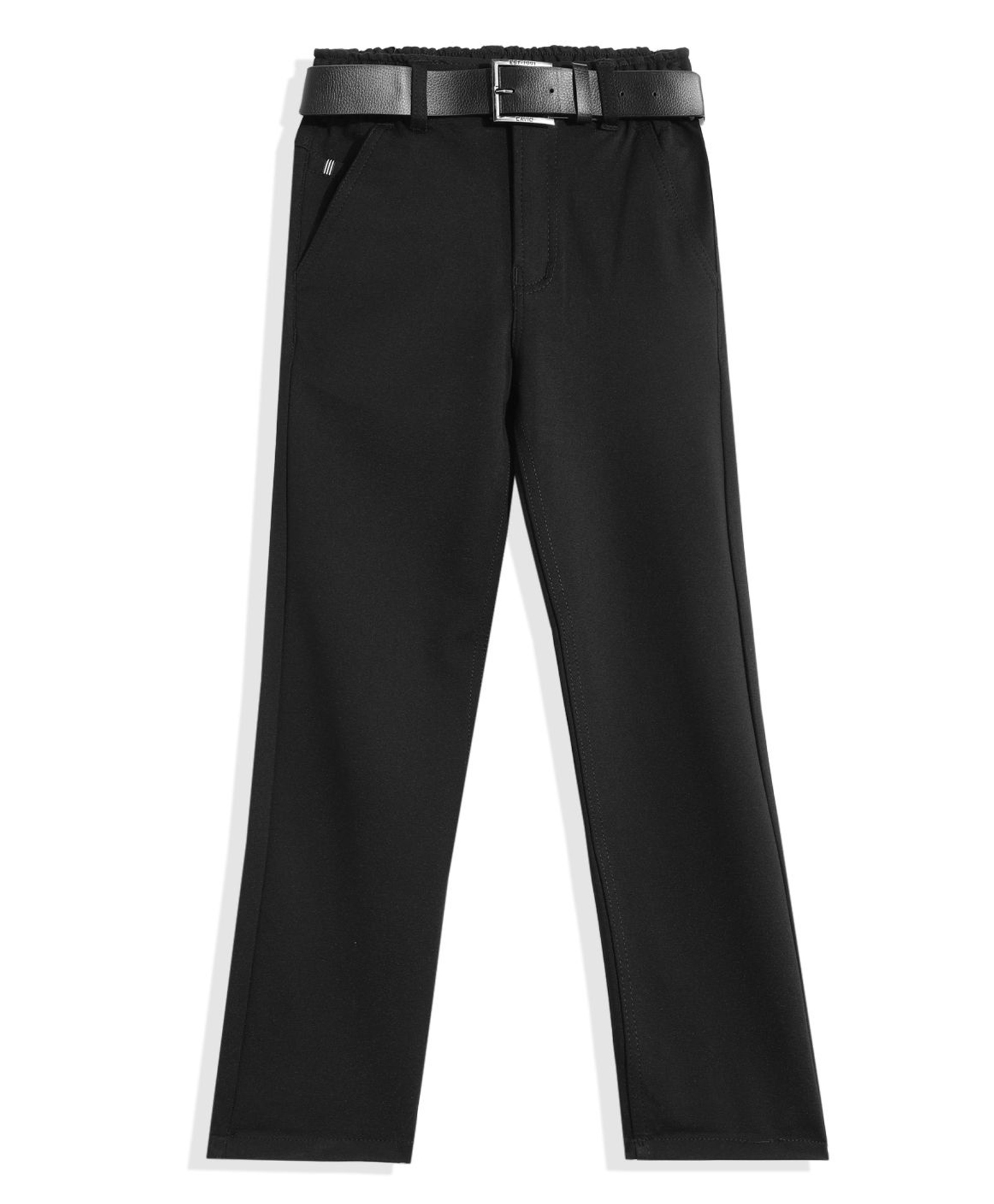 CAVIO Cotton Lycra Woven Solid Trousers With Belt - Black-picture-15