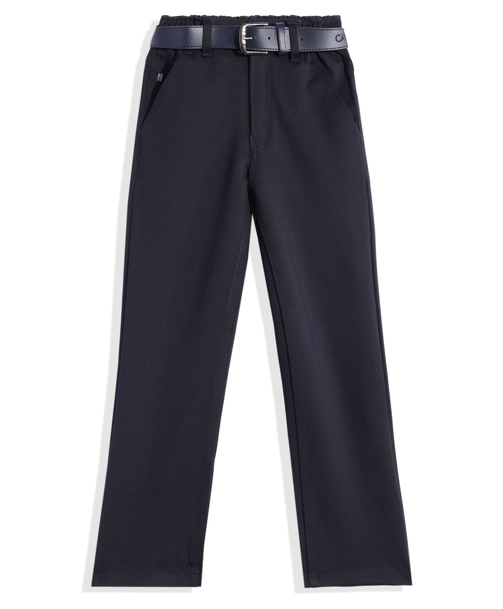 CAVIO Cotton Lycra Woven Solid Trousers With Belt - Navy Blue-picture-22
