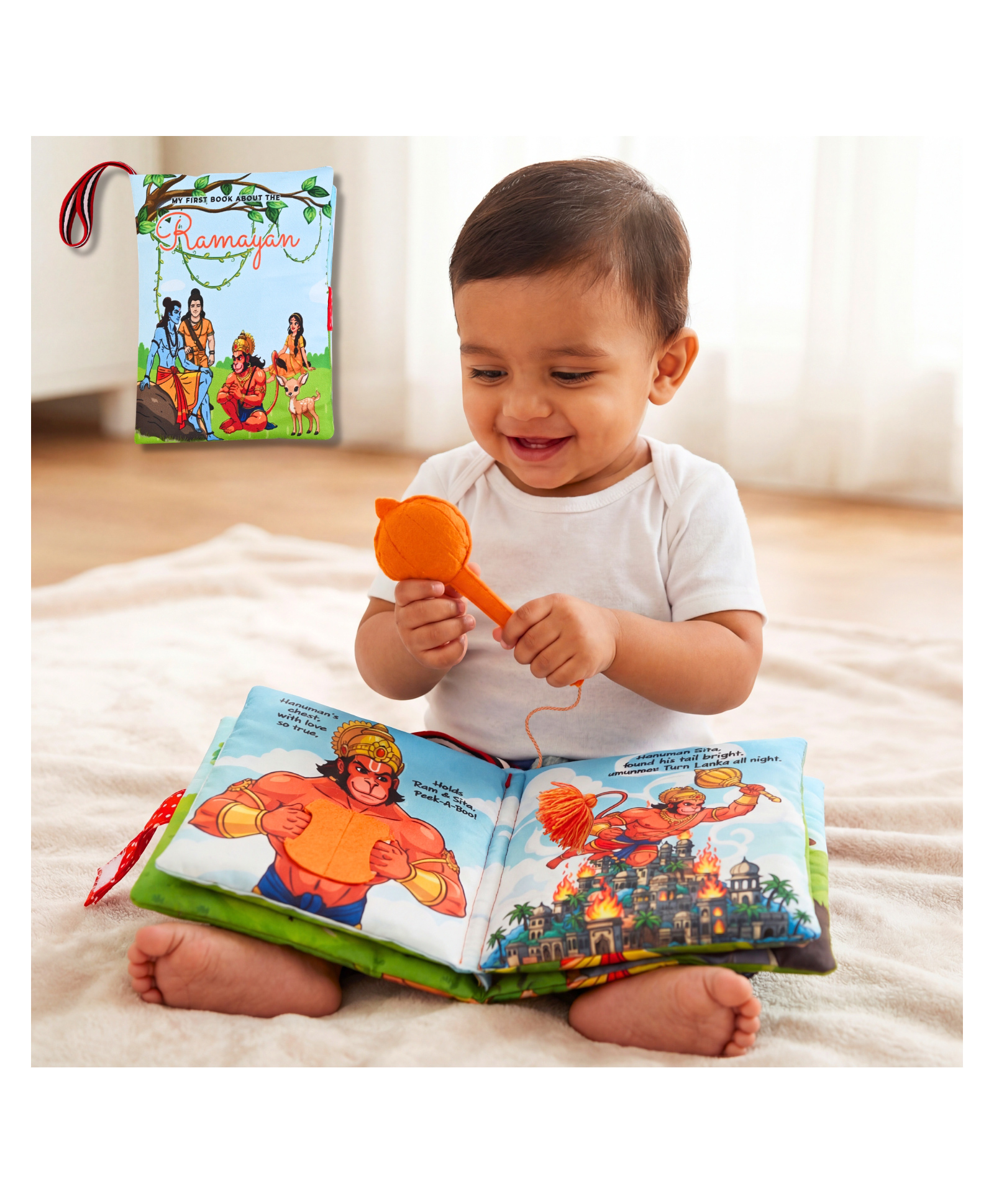 Seraphina My First Ramayan Cloth Book in English Interactive Soft Baby Toy with Textures, Rattle & Zipper | Diwali & Dussehra Themed Toy for Ages 0-2 Years-picture-11