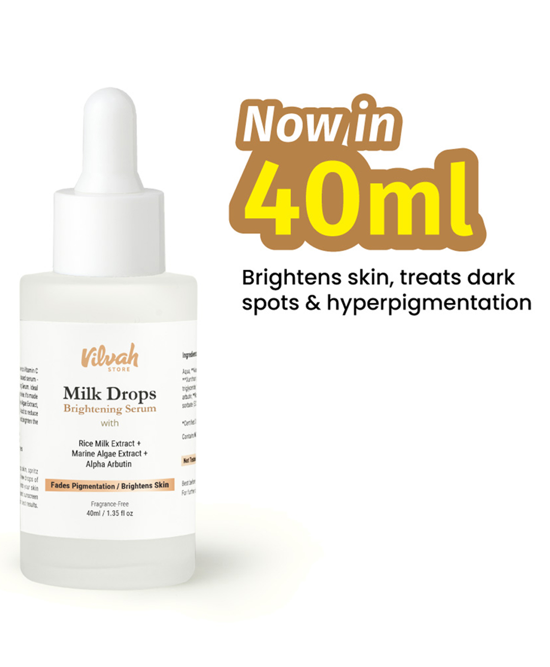 Vilvah Store Milk Drops Brightening Serum| Reduces Dark Spots & Boosts Skin Hydration | 40ml-image-5