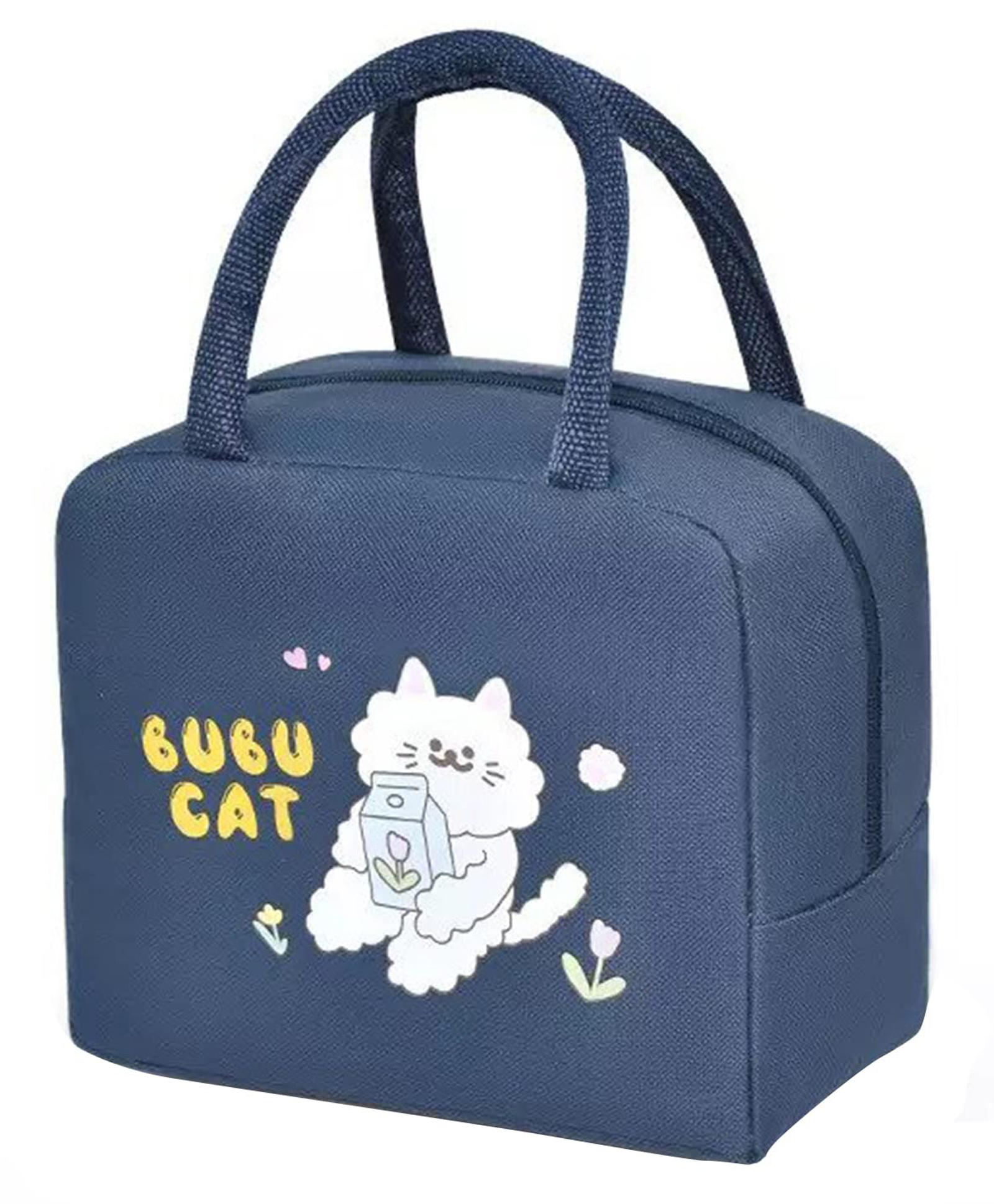 House Of Quirk Insulated Reusable Lunch Bag Tote Bag for Women Printed Lunch Bag for School Picnic Office Outdoor Gym - Blue Bubu Cat-image-29