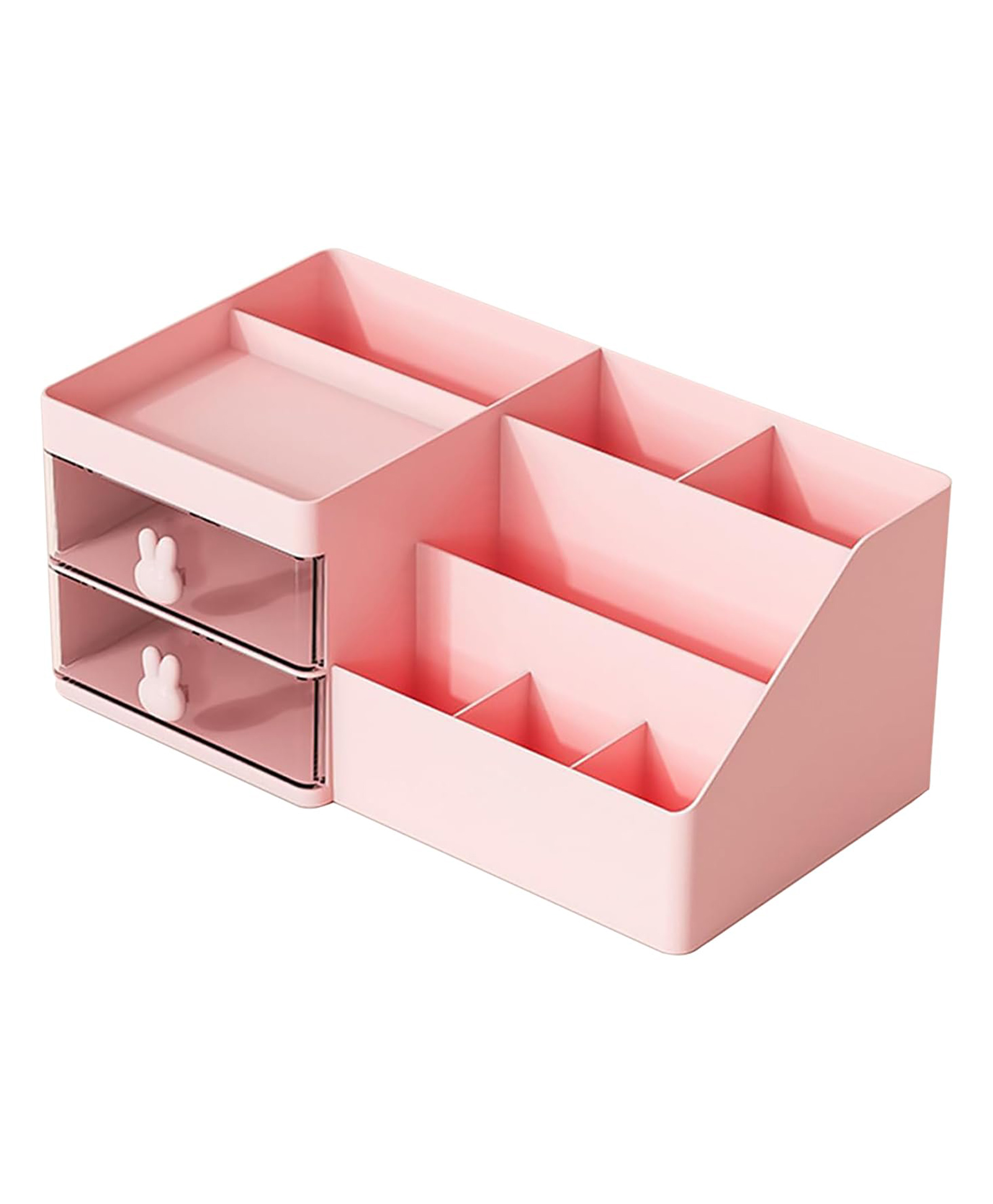 2 Drawer Cosmetics Makeup Organizer For Vanity Bathroom, Clear Drawer Cosmetic Storage Display Case With Brush Holder - Pink-image-4