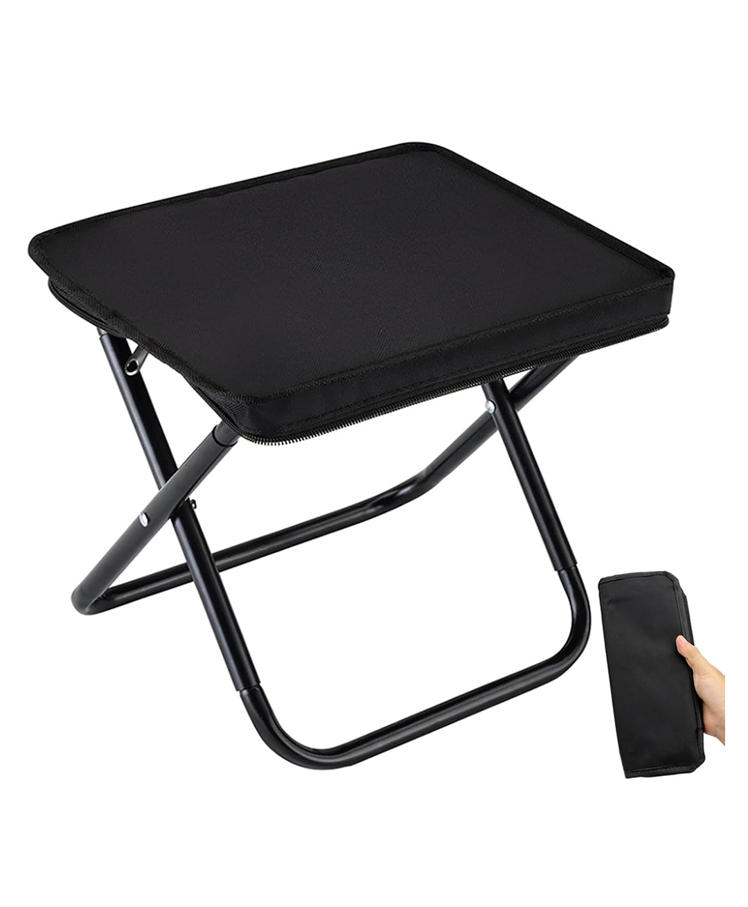 House of Quirk Portable Folding Camping Stool with Carry Bag Lightweight 10" Collapsible Camp Chair 1.6 lbs Outdoor Footstool for Travel Hiking Fishing Picnic & BBQ - Black-picture-26