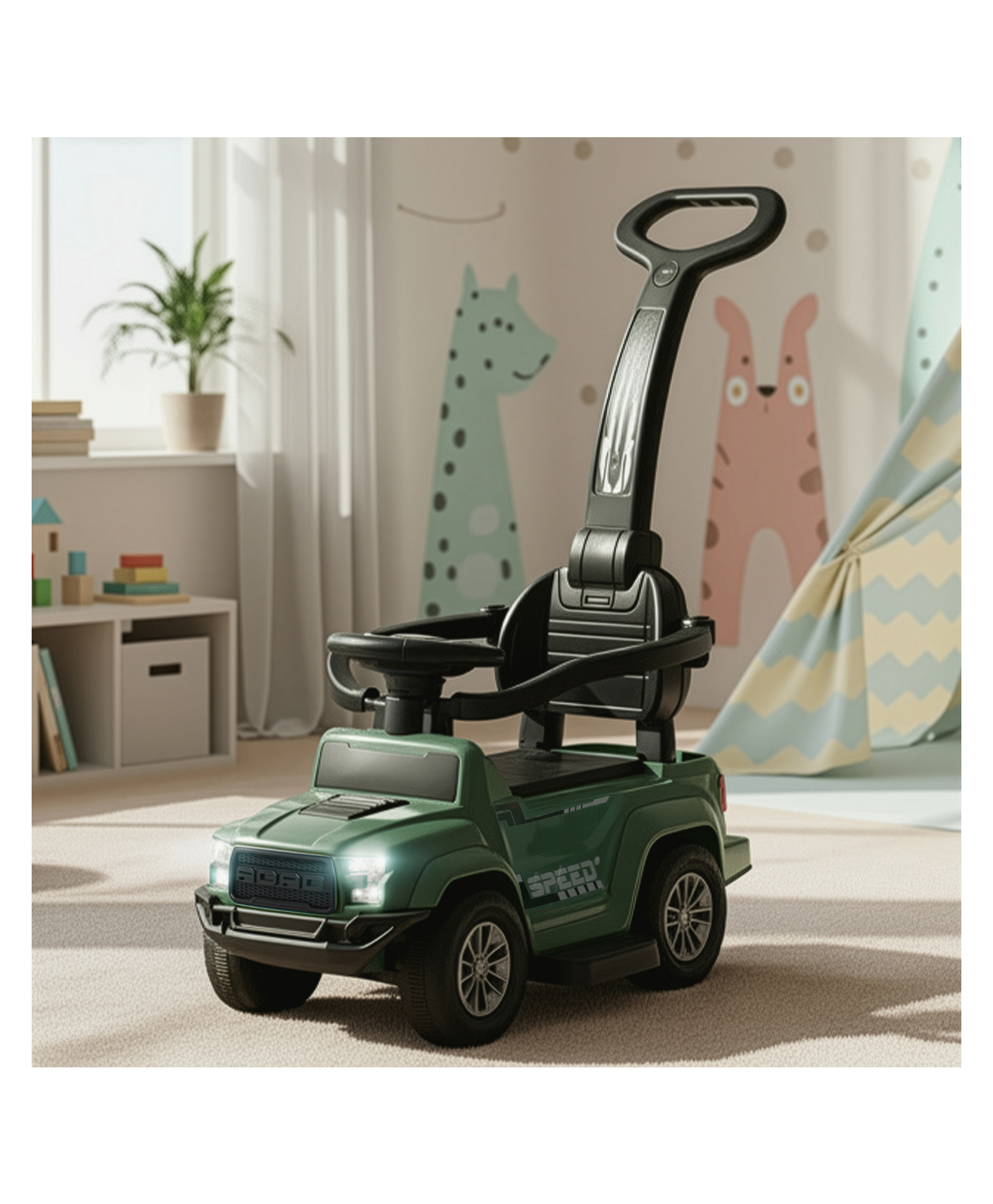 Baybee Roady Pro Ride on Car for Kids | Baby Push Ride on Jeep with Parental Handle & Safety Guardrail | Rideons Toy Car with Backrest, Light & Music | Baby Ride on Cars for Kids (Dark Green)-picture-24