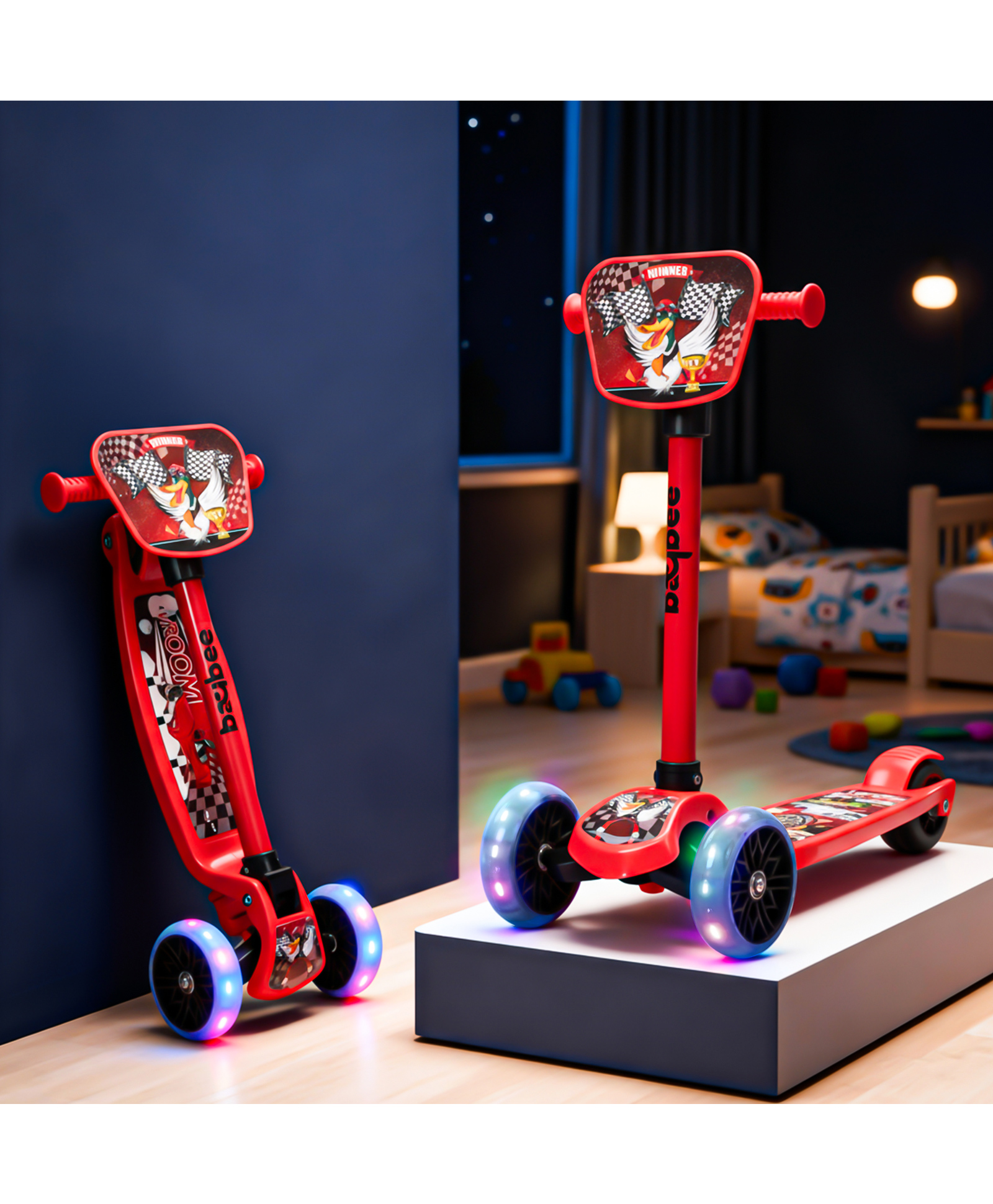 Baybee Joyster Kick Scooter for Kids with 4 Height Adjustable | Foldable Runner Scooters with Magic Board & LED Lights | 3 Wheel Baby Scooters with Rear Brake, Skate Scooter for kids (Red)-picture-40