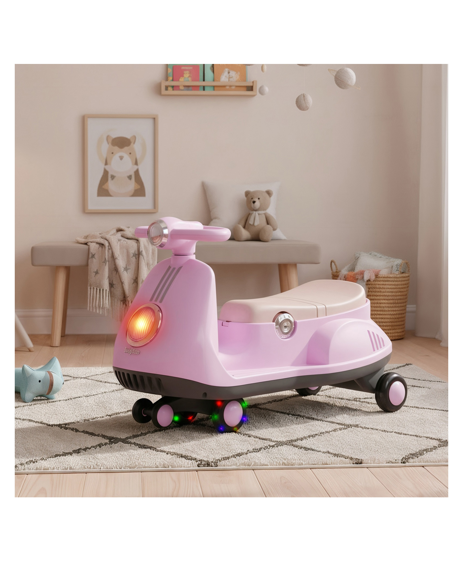 Baybee Gliddo Baby Swing Car for Kids | Twister Push Ride on Cars with 360° Steering, Lights & Music | Ride on Baby Car with Wide Seat & Storage | Magic Cars for Kids 3+ Years Boys Girls (Pink)