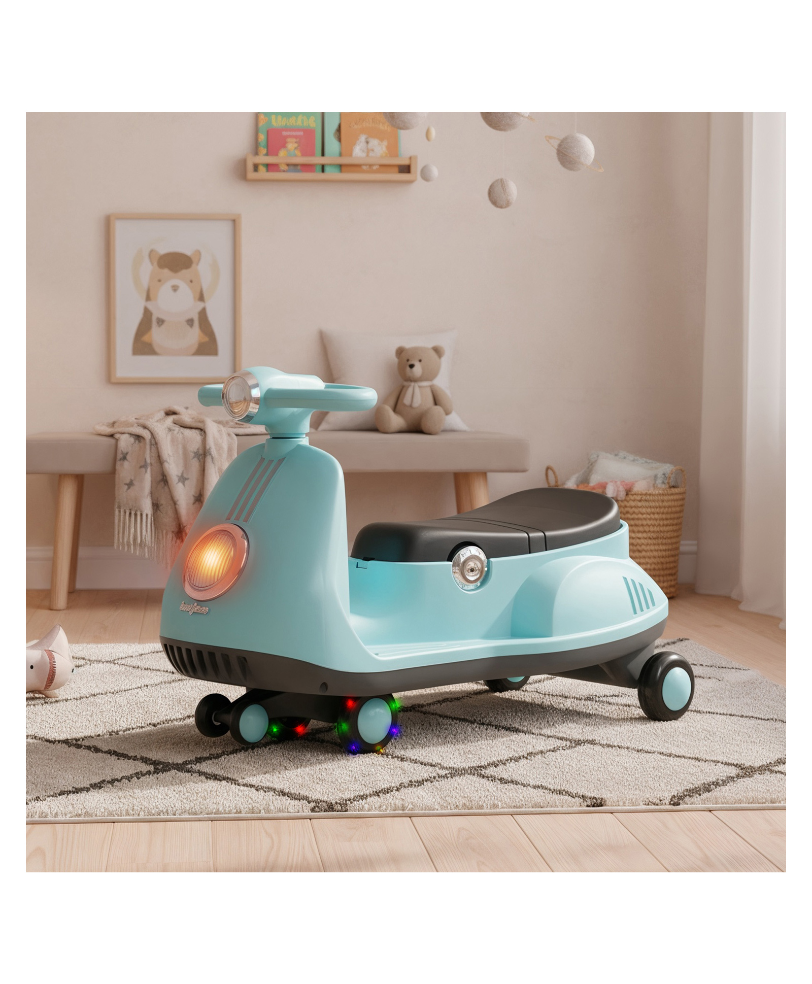 Baybee Gliddo Baby Swing Car for Kids | Twister Push Ride on Cars with 360° Steering, Lights & Music | Ride on Baby Car with Wide Seat & Storage | Magic Cars for Kids 3+ Years Boys Girls (blue)