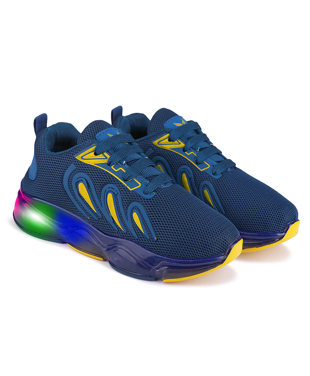 BERSACHE Mesh Detailed & Colour Blocked Lace Up LED Shoes - Blue-image-17