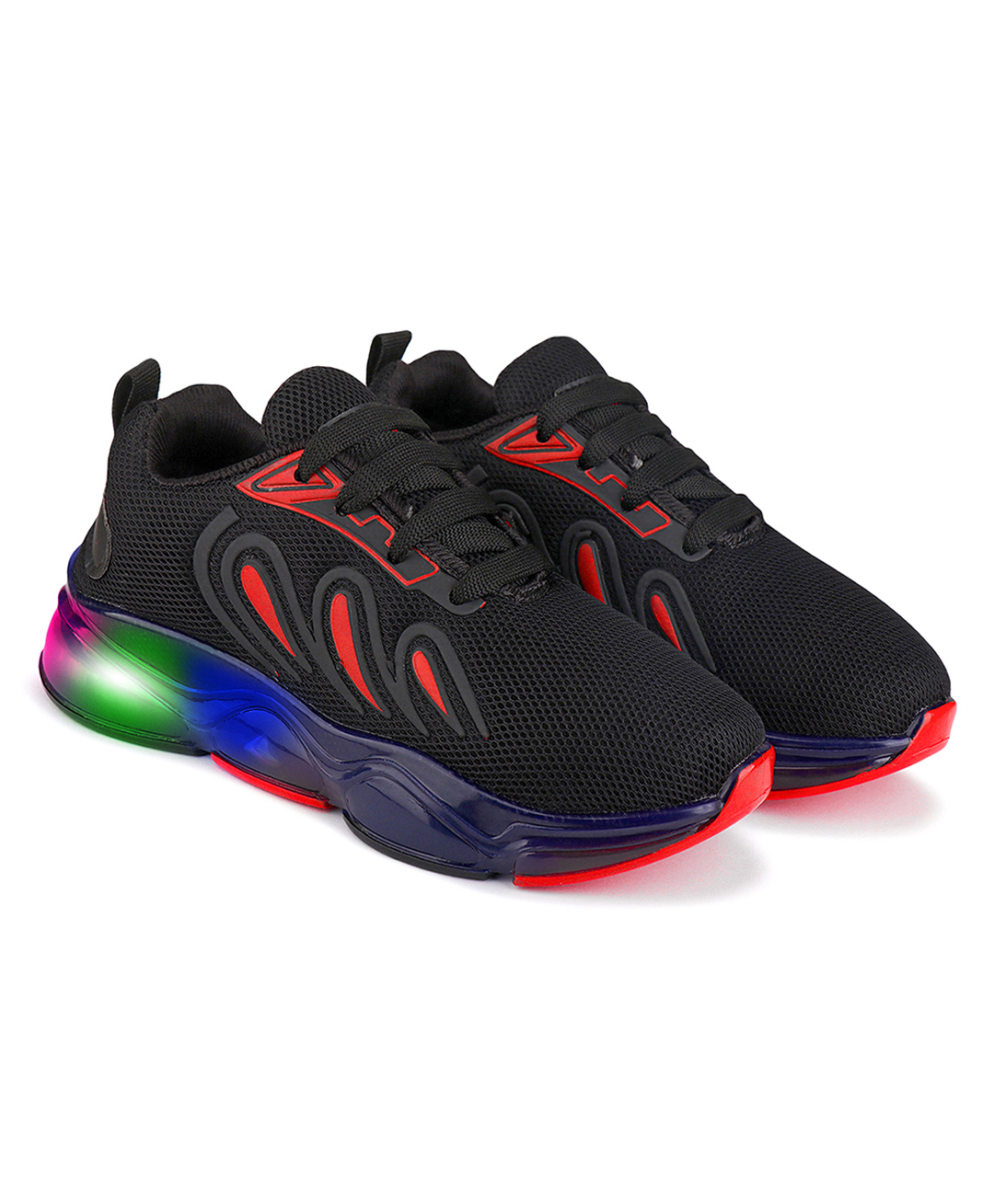 BERSACHE Mesh Detailed & Colour Blocked Lace Up LED Shoes - Black-picture-2