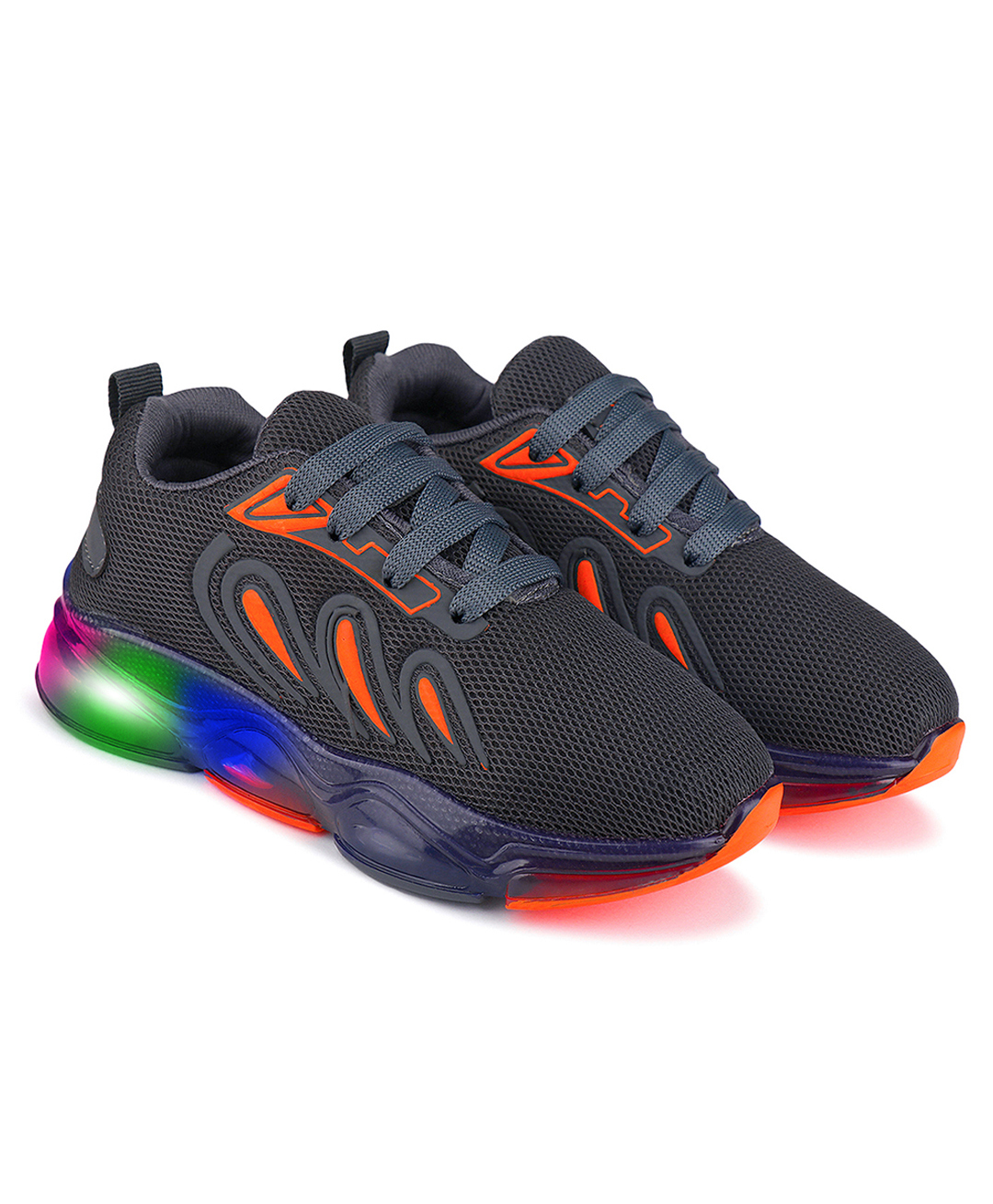 BERSACHE Mesh Detailed & Colour Blocked Lace Up LED Shoes - Grey-image-23