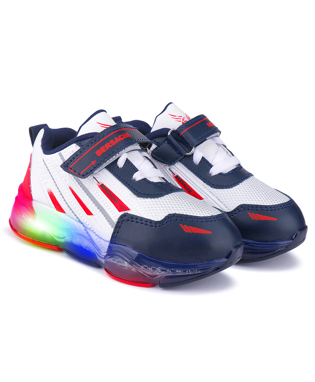 BERSACHE Colour Blocked & Mesh Detailed Velcro Closure LED Shoes - Blue-image-29