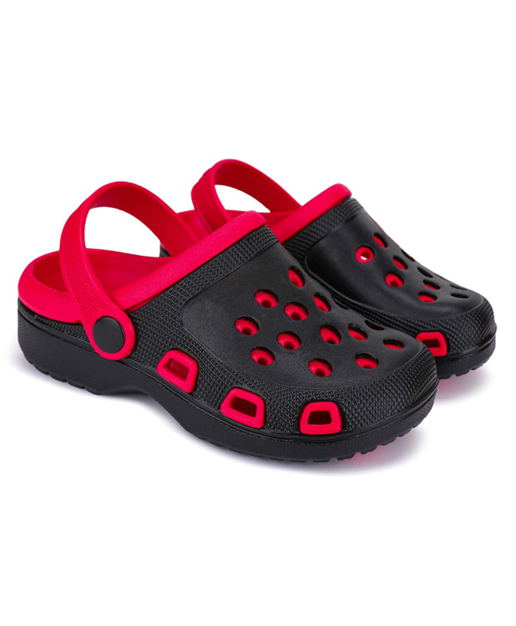 BERSACHE Colour Blocked Perforated Slingback Clogs - Red-image-42