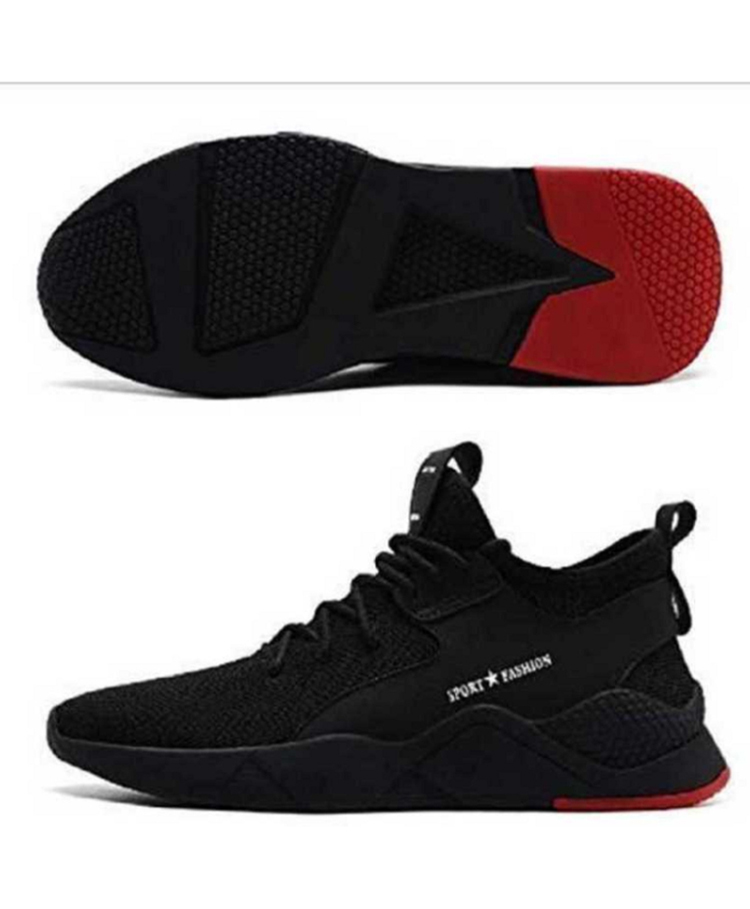 BERSACHE Solid Lace Up Sneakers - Black