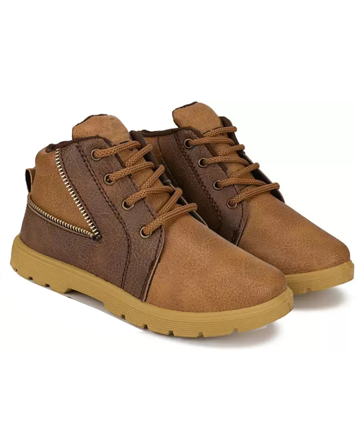 BERSACHE Zip Designed Colour Blocked Lace Up Boots - Brown