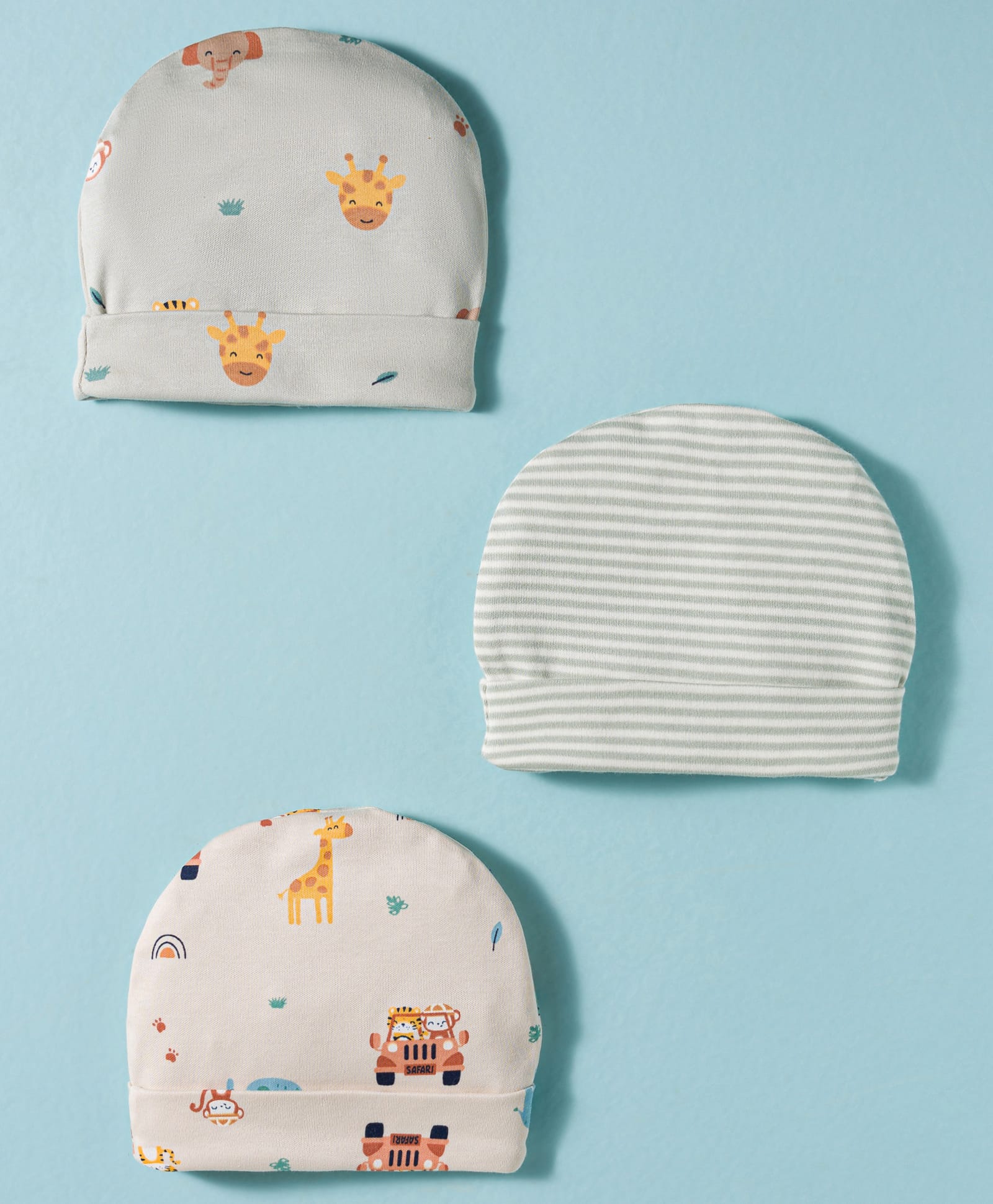 Simply Interlock Knit Animal Printed & Striped Caps Pack of 3 - Diameter 9.5 cm-picture-15