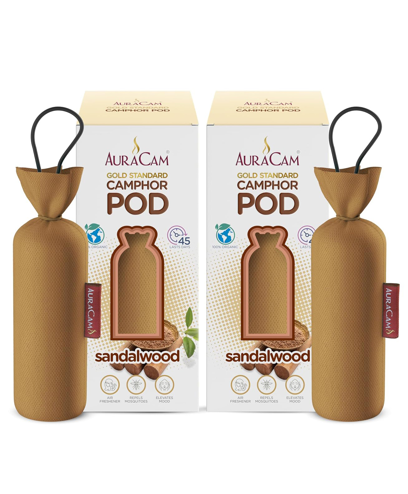AuraCam Gold Standard Camphor Pod Cone (Sandalwood) - Set of 2 - Pod Air freshener For Room, Car, Bathroom, Office & Toilet | Long-Lasting Cone for Home-image-41