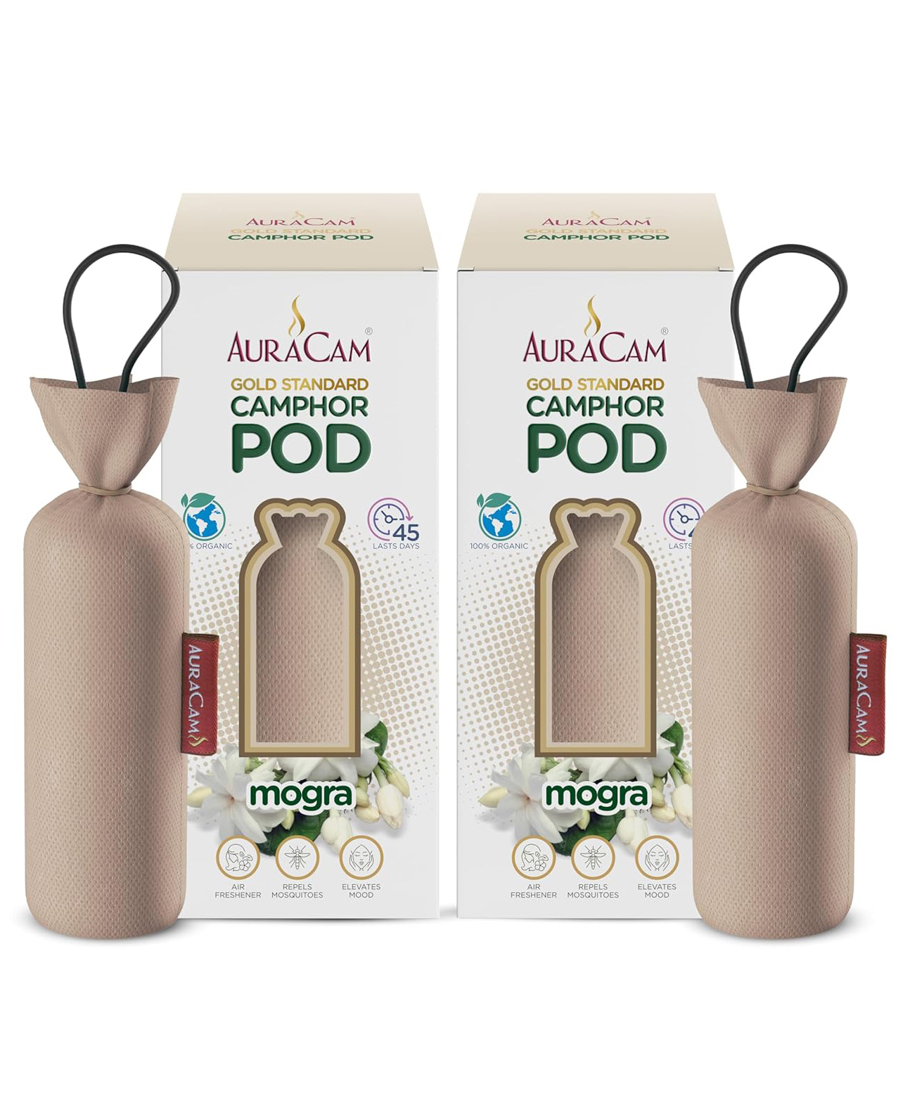 AuraCam Gold Standard Camphor Pod Cone (Mogra) - Set of 2 - Pod Air freshener For Room, Car, Bathroom, Office & Toilet Long-Lasting Cone for Home-image-38