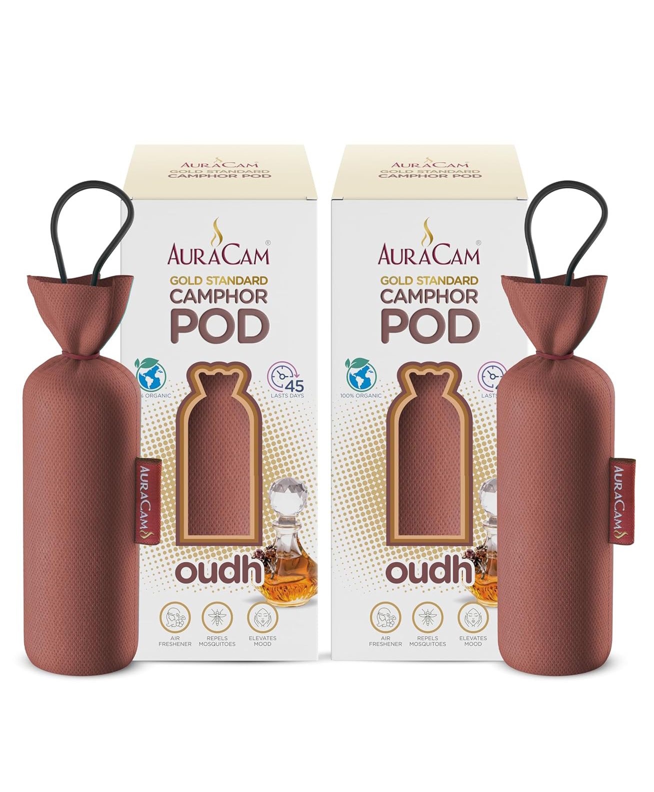 AuraCam Gold Standard Camphor Pod Cone (Oudh) - Set of 2 - Camphor Pod Air freshener For Room, Car, Bathroom, Office & Toilet | Long-Lasting Cone for Home-image-39