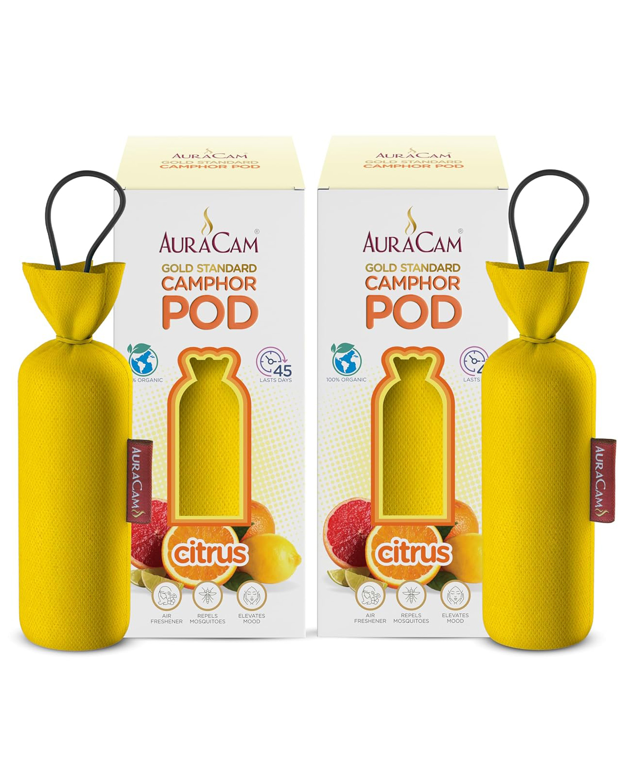 AuraCam Gold Standard Camphor Pod Cone (Citrus) - Set of 2 - Pod Air freshener For Room, Car, Bathroom, Office & Toilet | Long-Lasting Cone for Home-image-40