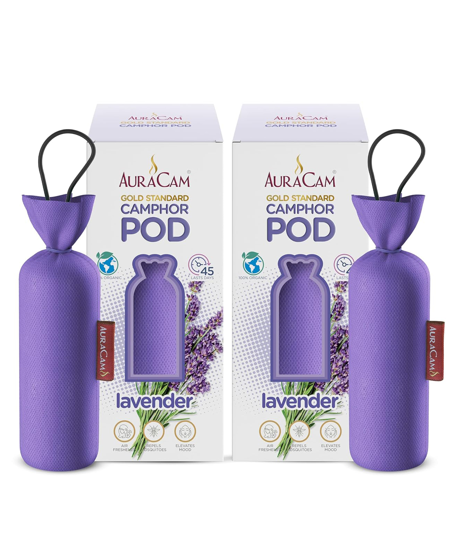 AuraCam Gold Standard Camphor Pod Cone (Lavender) - Set of 2 - Pod Air freshener For Room, Car, Bathroom, Office & Toilet | Long-Lasting Cone for Home-image-35