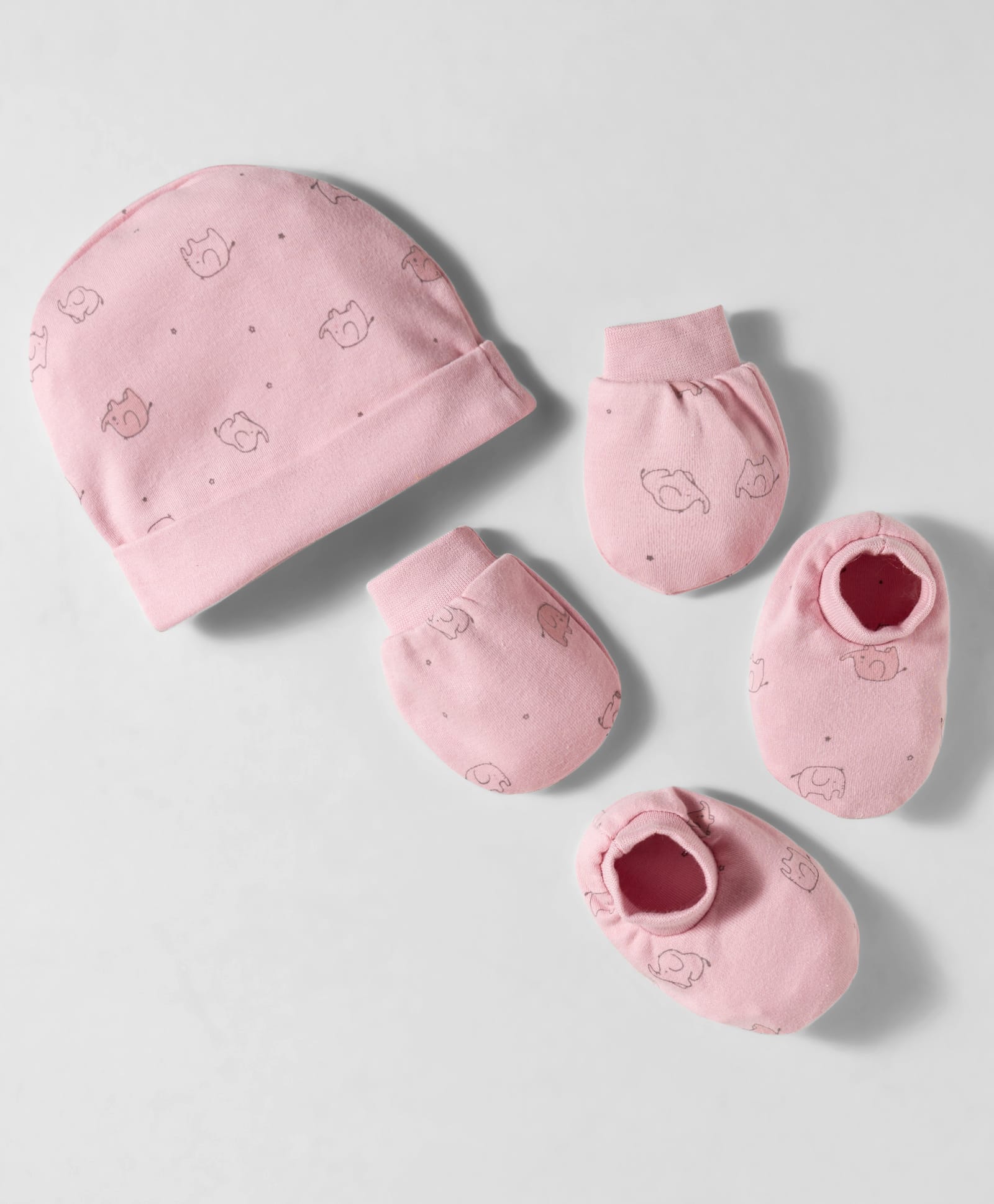 Simply Interlock Knit Cap Mittens & Booties Set With Animal Print Pink - Diameter 9.5 cm-image-37