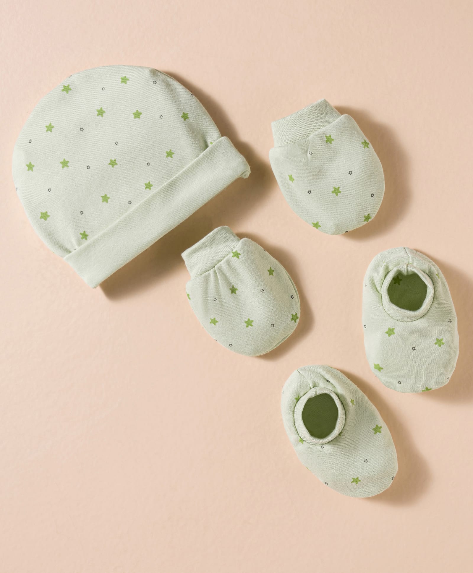 Simply Interlock Knit Cap Mittens & Booties Set With Star Print Olive Green - Diameter 9.5 cm-picture-15