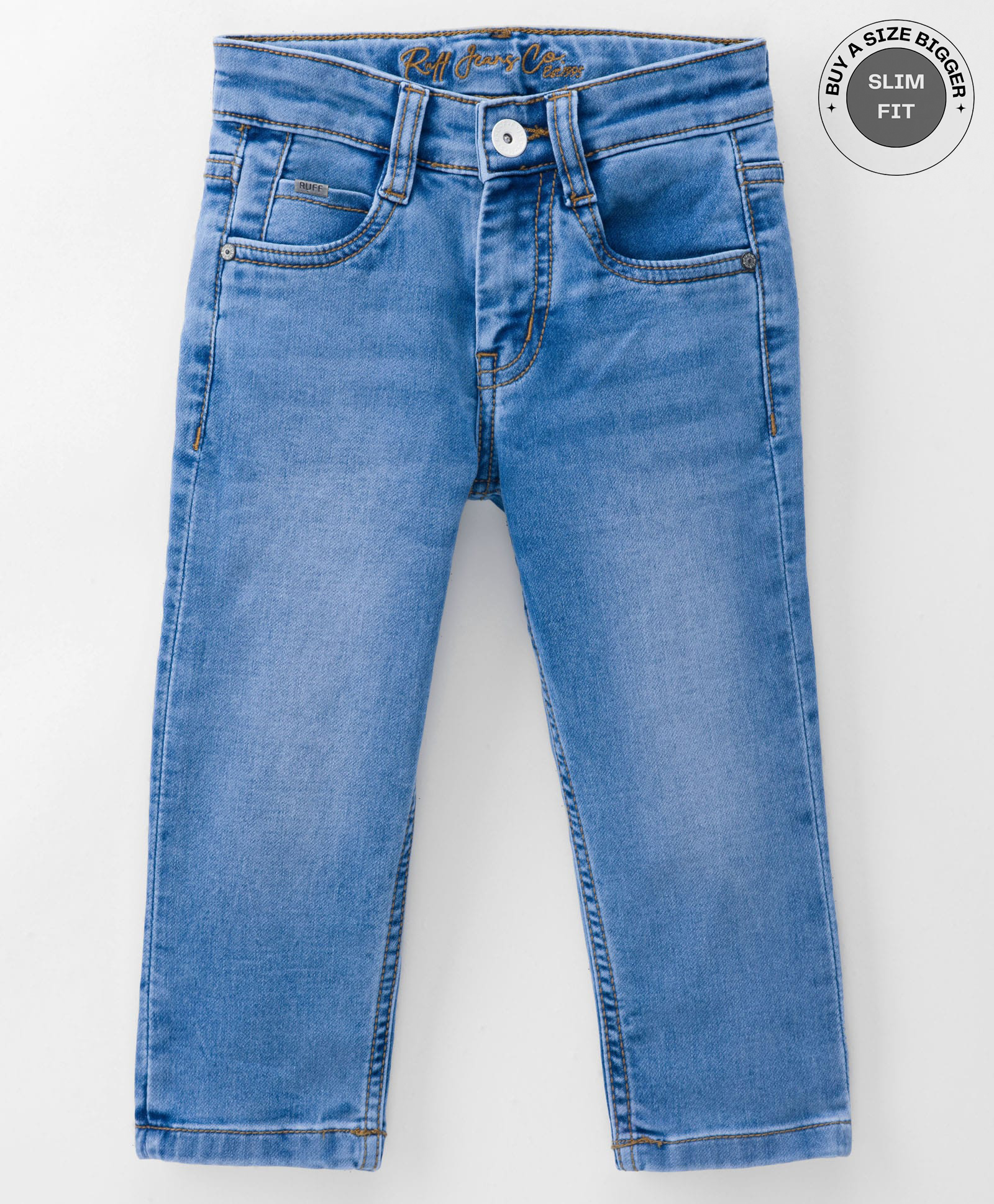 Ruff Denim Woven Full Length Washed Jeans - Blue-picture-13
