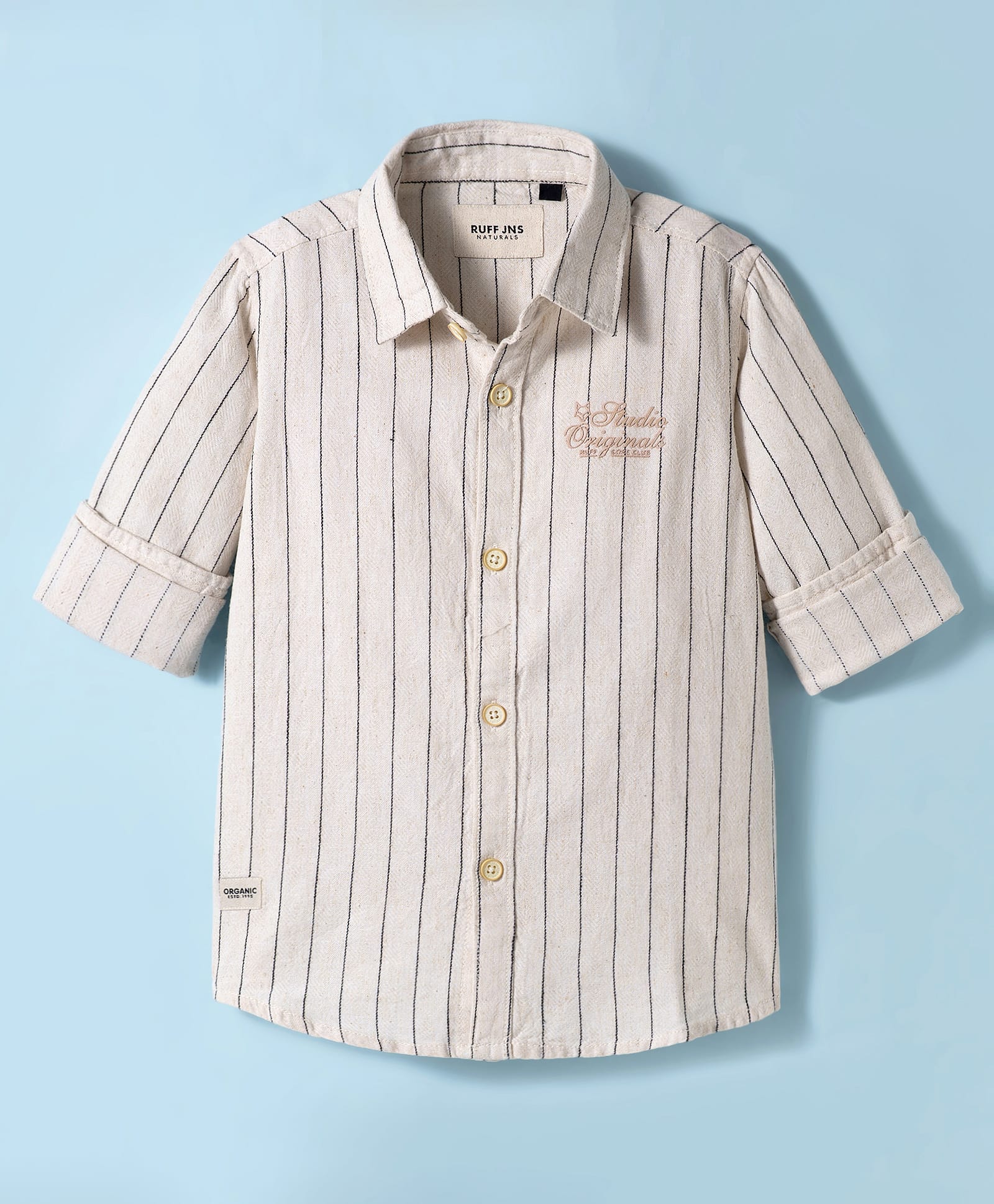 Ruff Linen Woven Full Sleeves Striped Shirt - Beige-picture-1