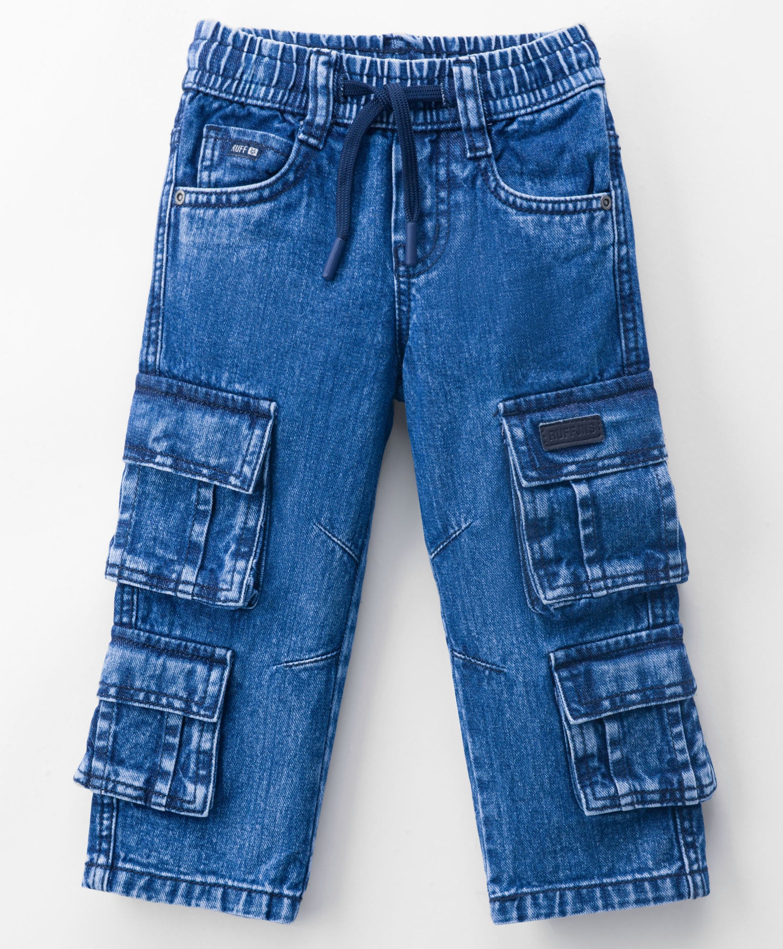 Ruff Denim Full Length Washed Jeans With Cargo Pockets - Blue-picture-23