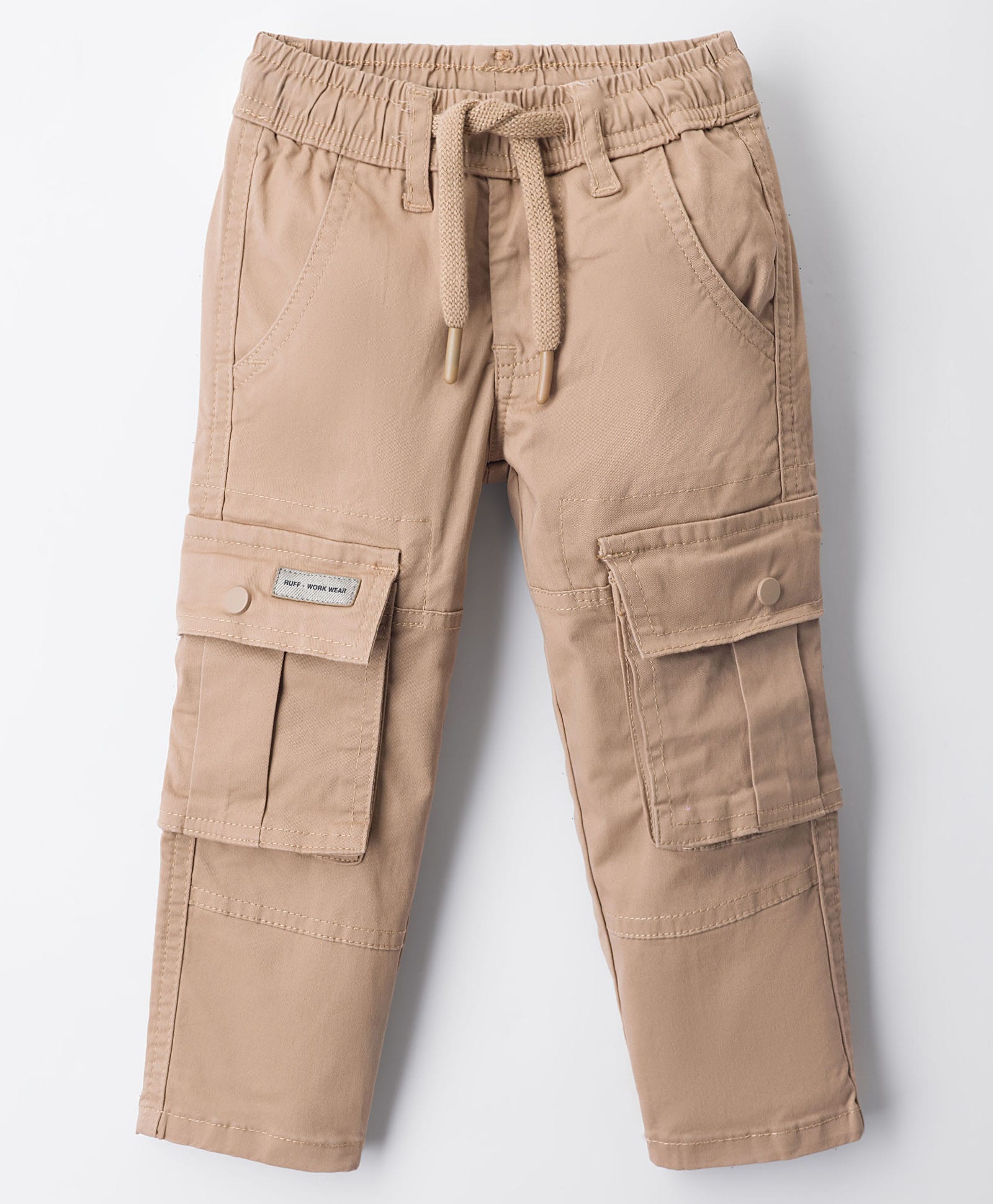 Ruff Cotton Woven Full Length Trouser With Cargo Pocket & Text Badge - Khaki-image-10