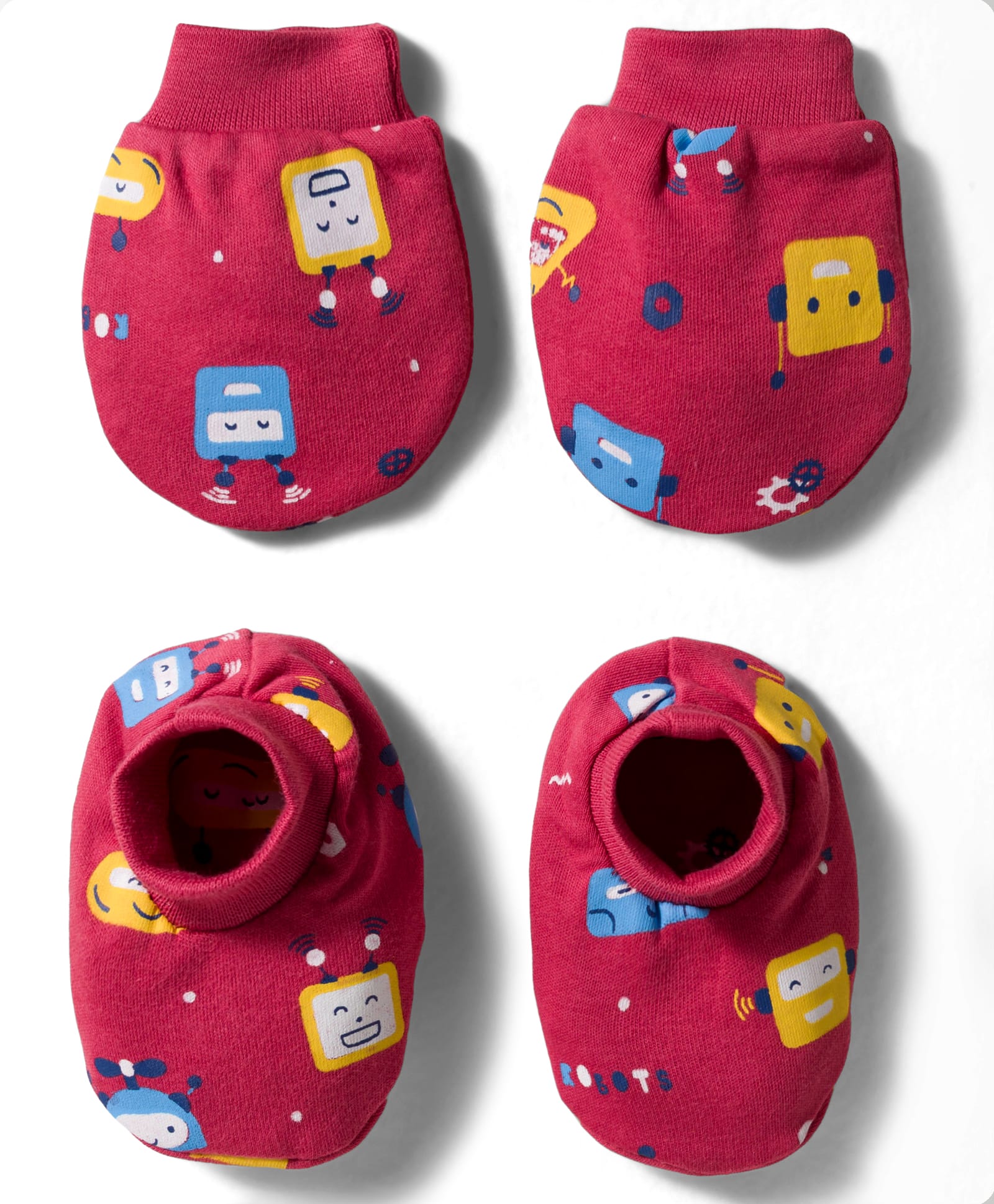 Simply Interlock Knit Printed Mittens & Booties Set - Red-picture-23