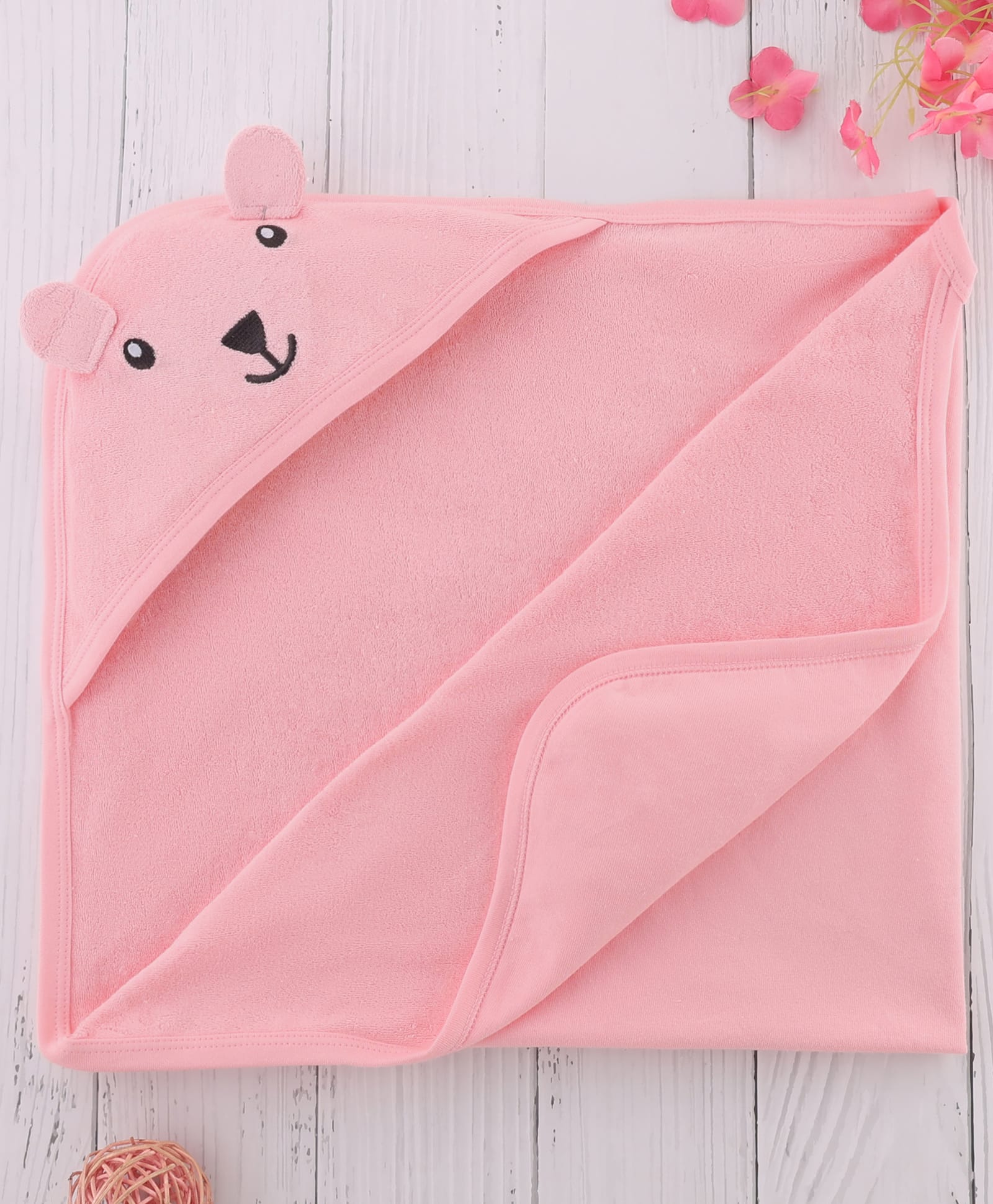 Simply Terry Knit Hooded Towel With Teddy Bear Embroidery L 80 x B 80 cm - Pink-image-47