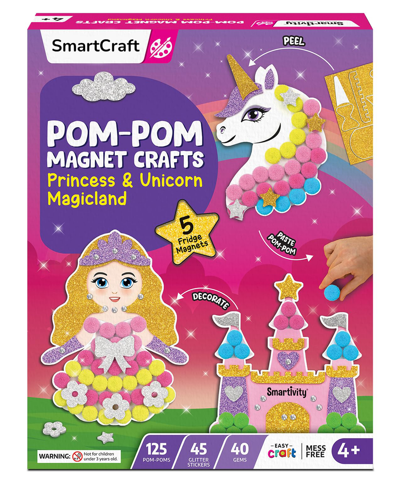 Smartivity Pom Pom Princess and Unicorn Themed Magnet Craft Kit for Kids Ages 4-10 Years-picture-10