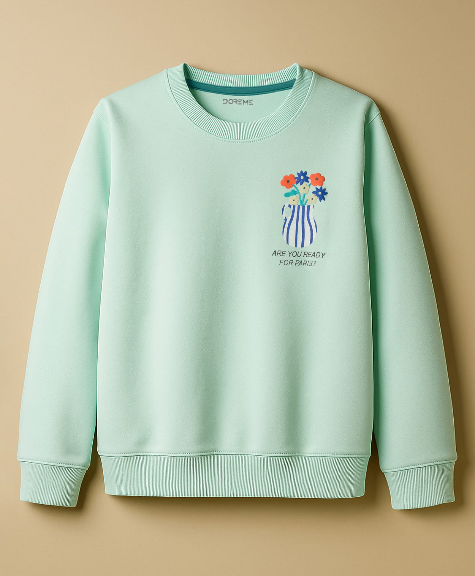 Doreme Terry Knit Full Sleeves Sweatshirt with Floral Graphic - Turquoise-picture-10