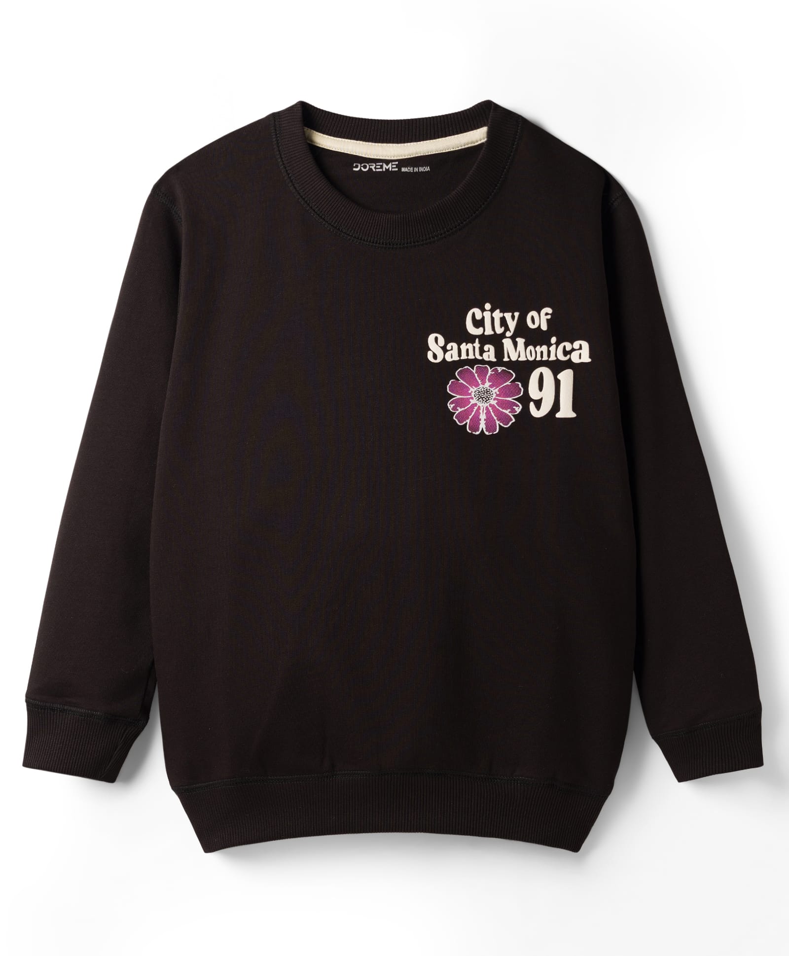 Doreme Terry Knit Full Sleeves Sweatshirt with Text Graphic - Black-image-36