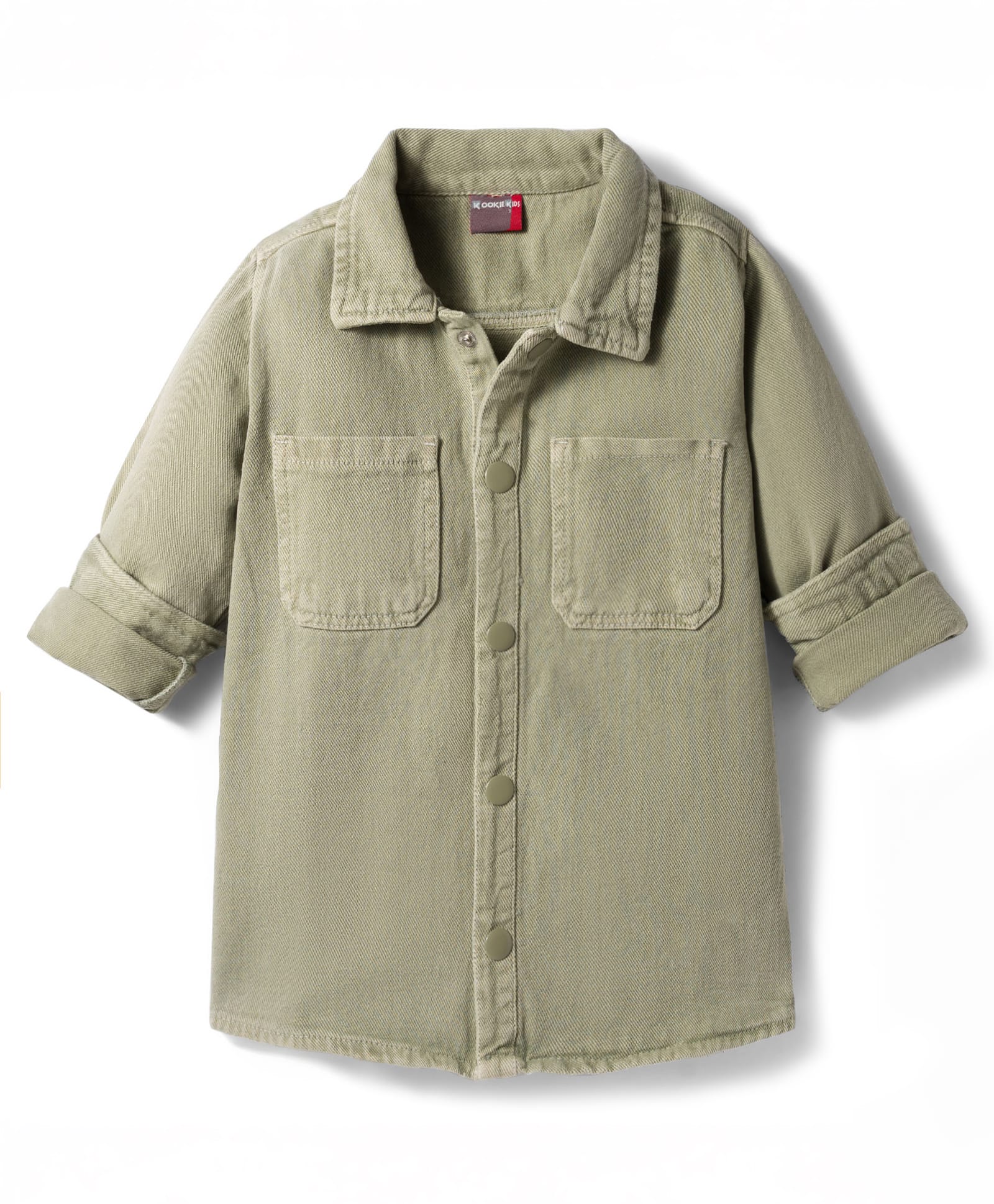 Kookie Kids Cotton Woven Full Sleeves Solid Shacket - Beige-image-7