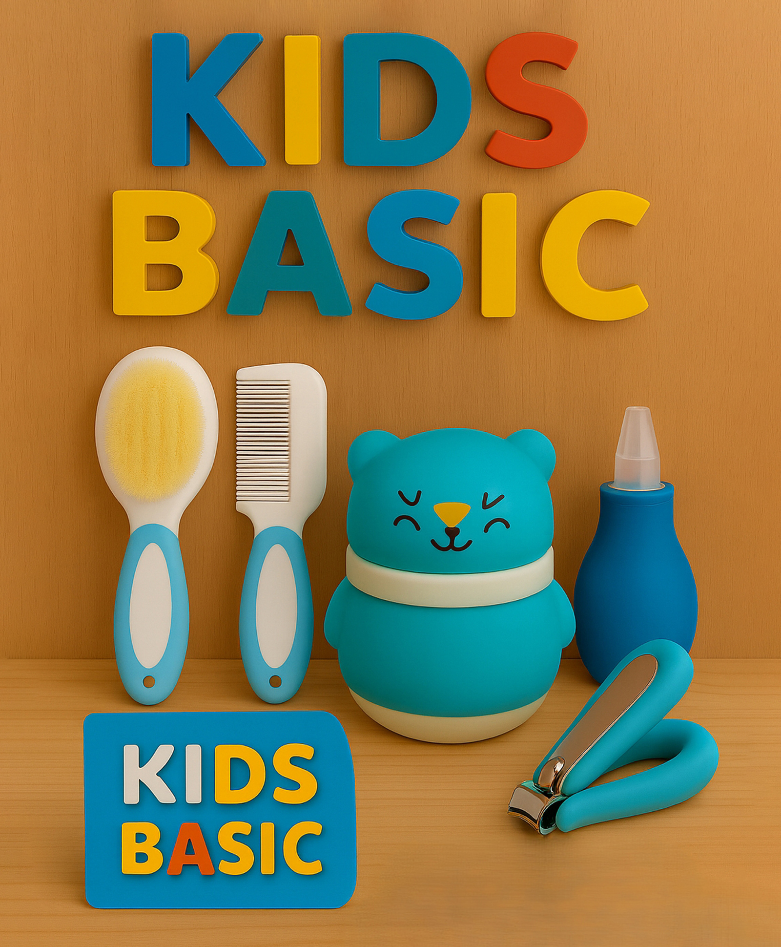 KIDS BASIC Baby Care Grooming Essential Combo | Teddy Style Powder Puff + Nail Cutter + Nose Sucker + Hair Brush & Comb Set- Blue, Blue, Blue, Blue-image-12