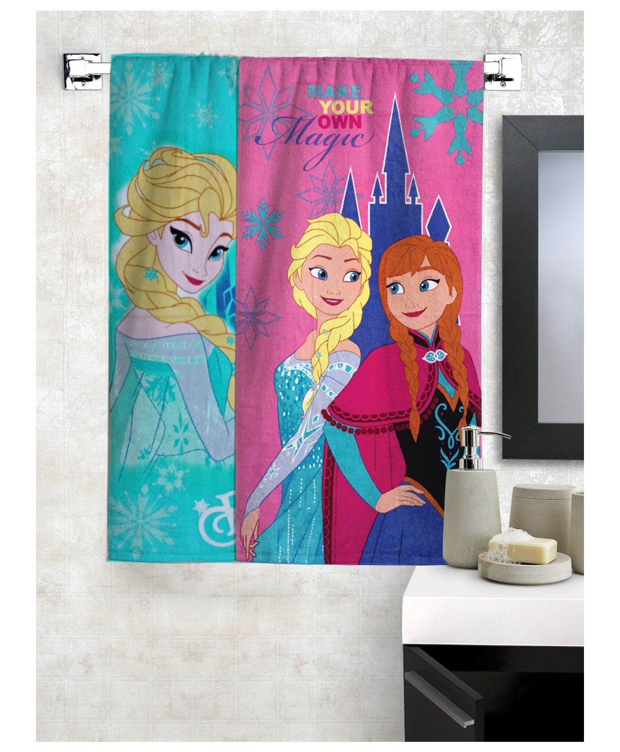 Athom Trendz Disney Princess & Frozen Theme Bath Towel Combo of 2 - Pink Sea Green-picture-25