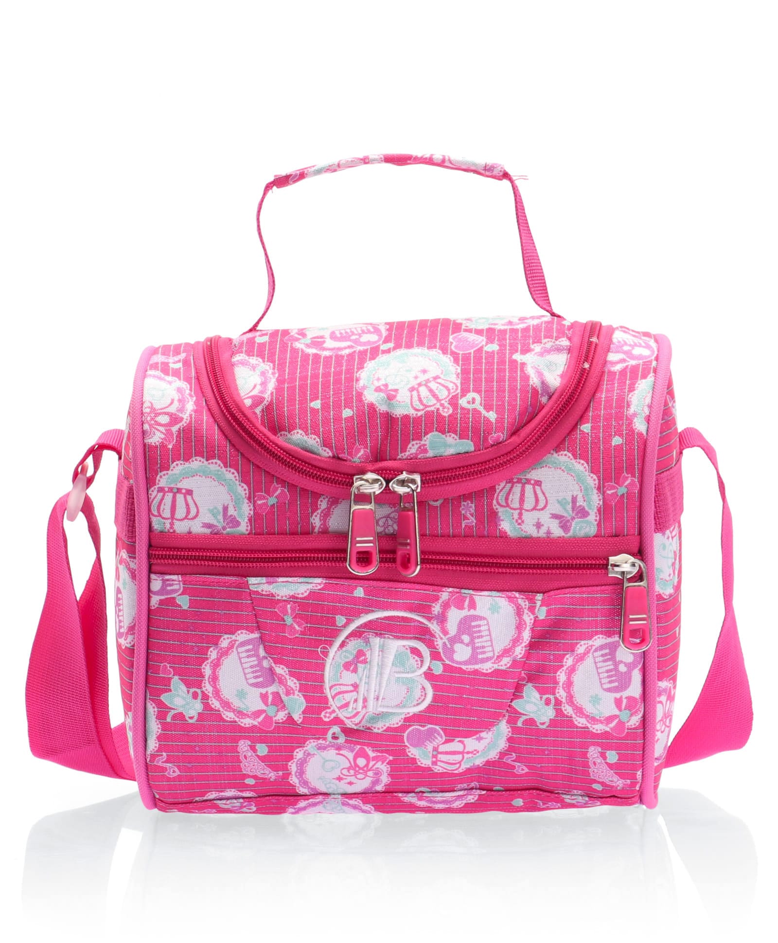 Lunch Box Bag with Adjustable Shoulder Strap - Red| Front Zip Pocket & Top Handle| Printed Lunch Carry Bag for Kids & Adults-image-3