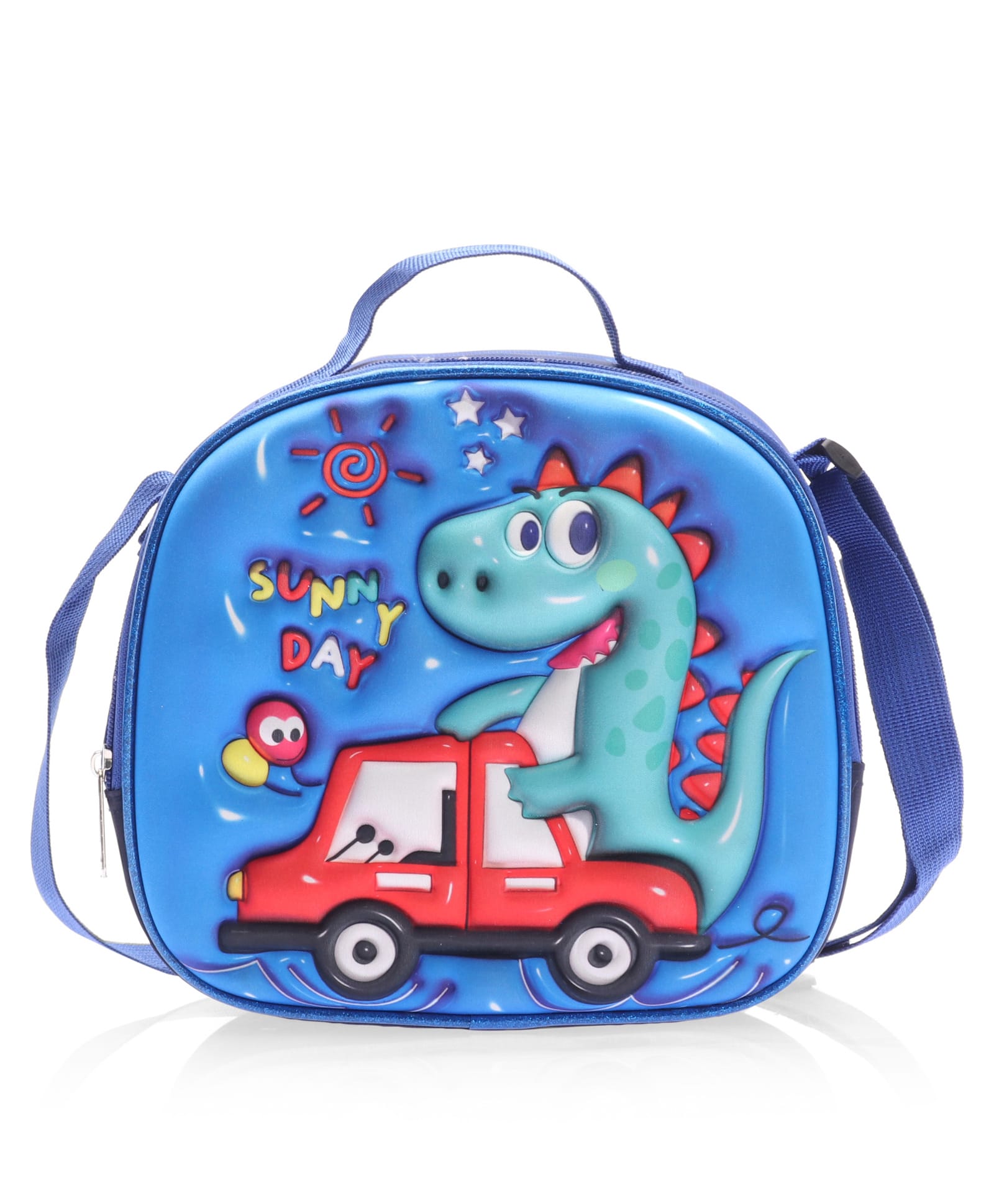 Babyhug Dinosaur with Car Kids Insulated Lunch Box Bag with Adjustable Shoulder Strap & Handle - Blue| Thermal Lunch Carry Bag with Zip Closure for Boys & Girls-image-48
