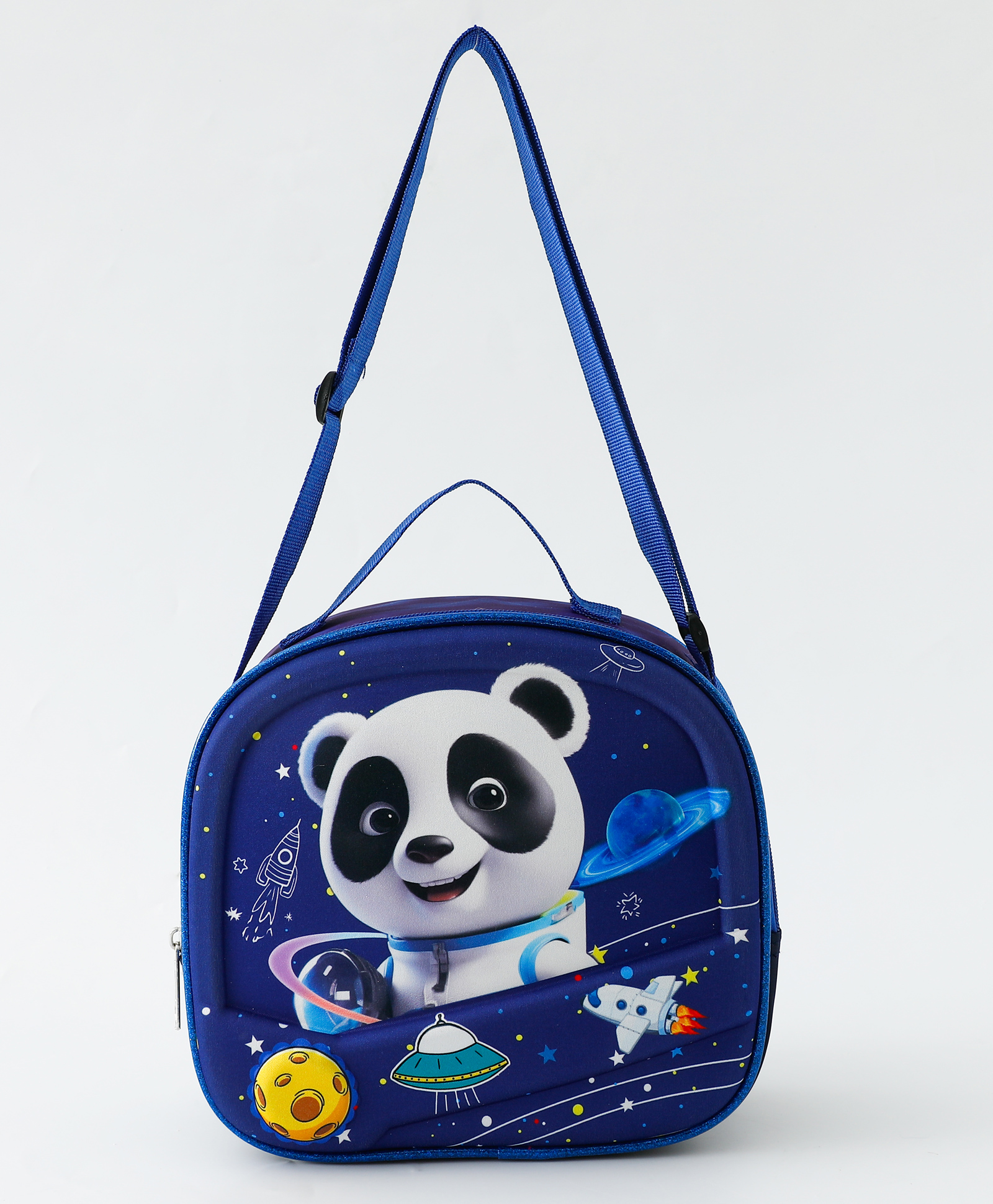 Babyhug Panda Kids Insulated Lunch Box Bag with Adjustable Shoulder Strap & Handle - Blue| Thermal Lunch Carry Bag with Zip Closure for Boys & Girls