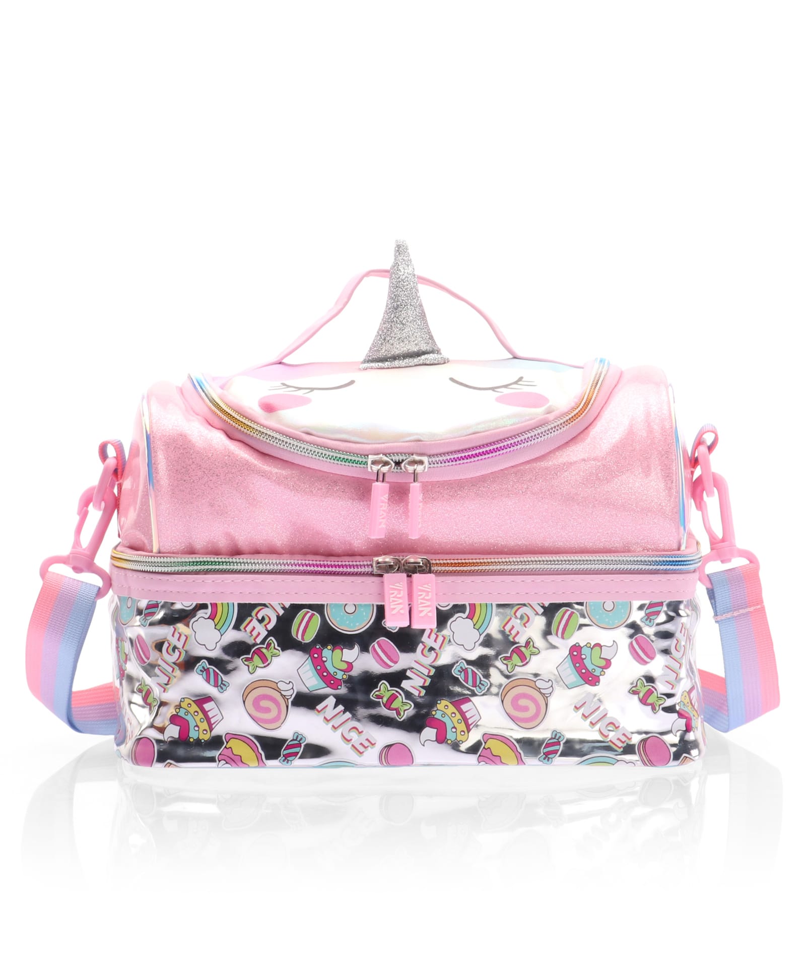 Unicorn Dual Compartment Lunch Box Bag 2.5 L - Pink| Zipper Closure & Easy Carry Shoulder Strap| Designed for School Going Boys & Girls-image-46