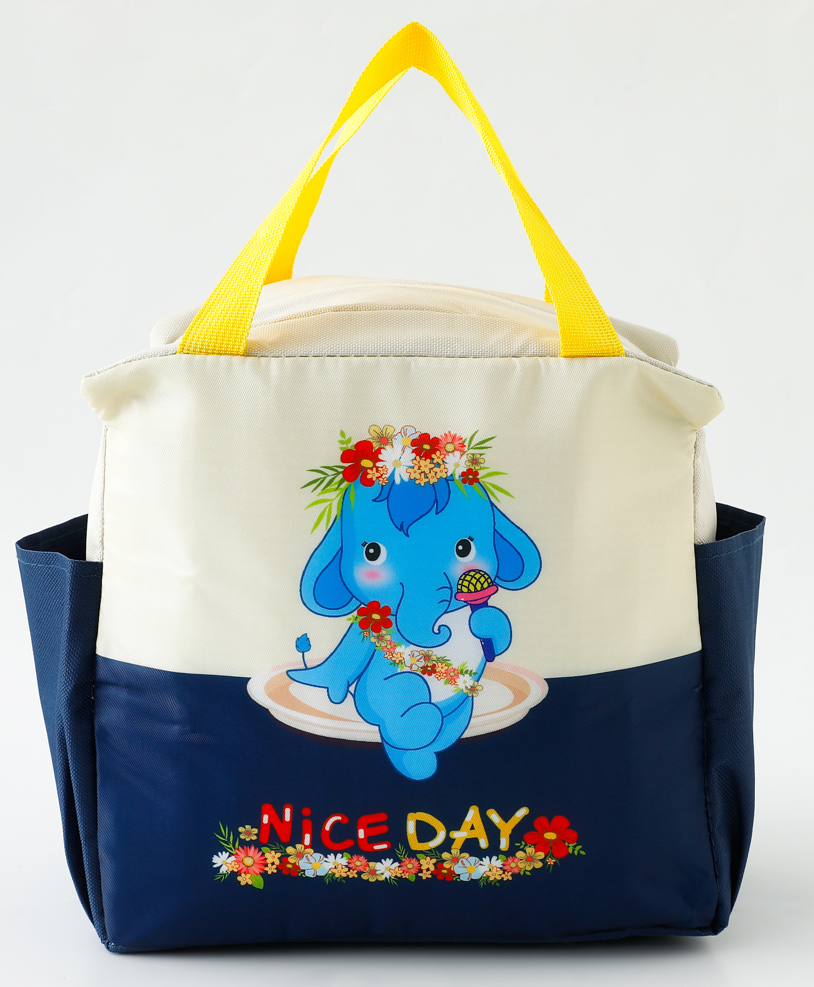 Elephant Insulated Lunch Bag for Kids - Blue & Beige| Thermal School Tiffin Bag| Lightweight Food Carry Bag with Handles for Boys & Girls