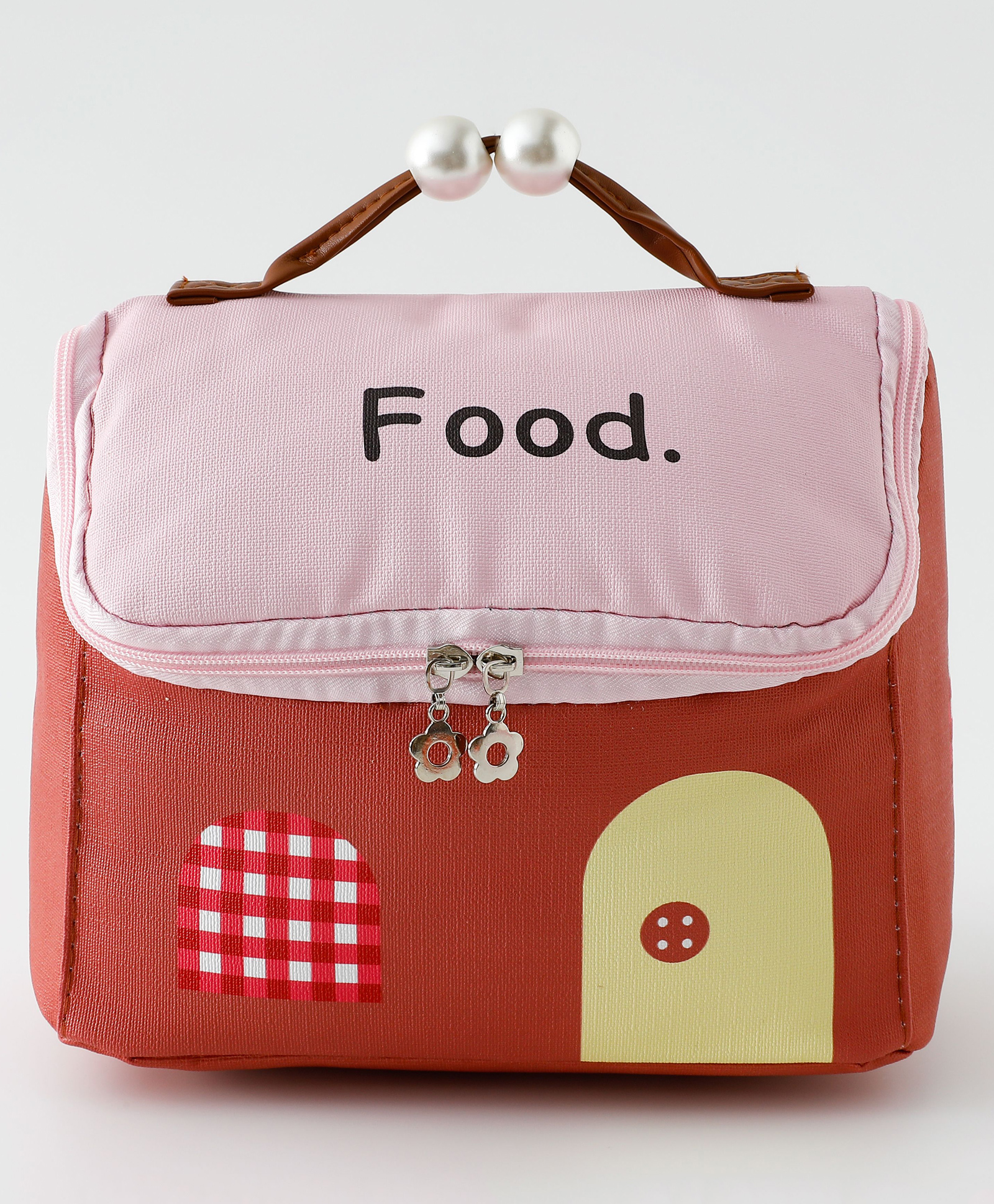 Cute House-Themed Printed Insulated Lunch Bag for Kids - Pink & Red| Thermal School Tiffin Bag| Lightweight Food Carry Bag with Handles for Boys & Girls