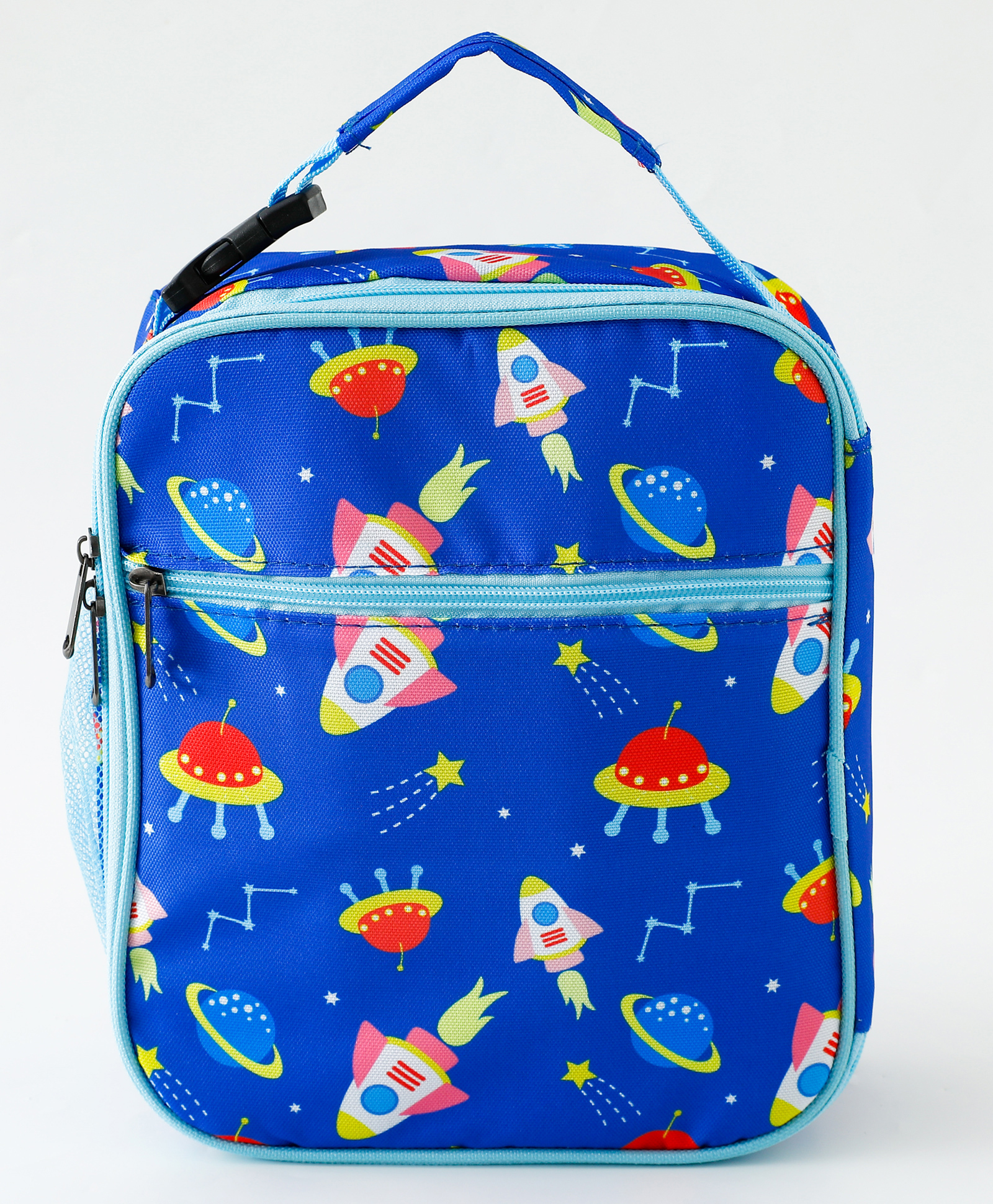 fab n funky Space Ship Kids Lunch Bag Blue| Lightweight School Tiffin Carry Bag| Front Pocket for Cutlery| Side Mesh Pocket| Ideal for School, Office & Picnic-picture-17